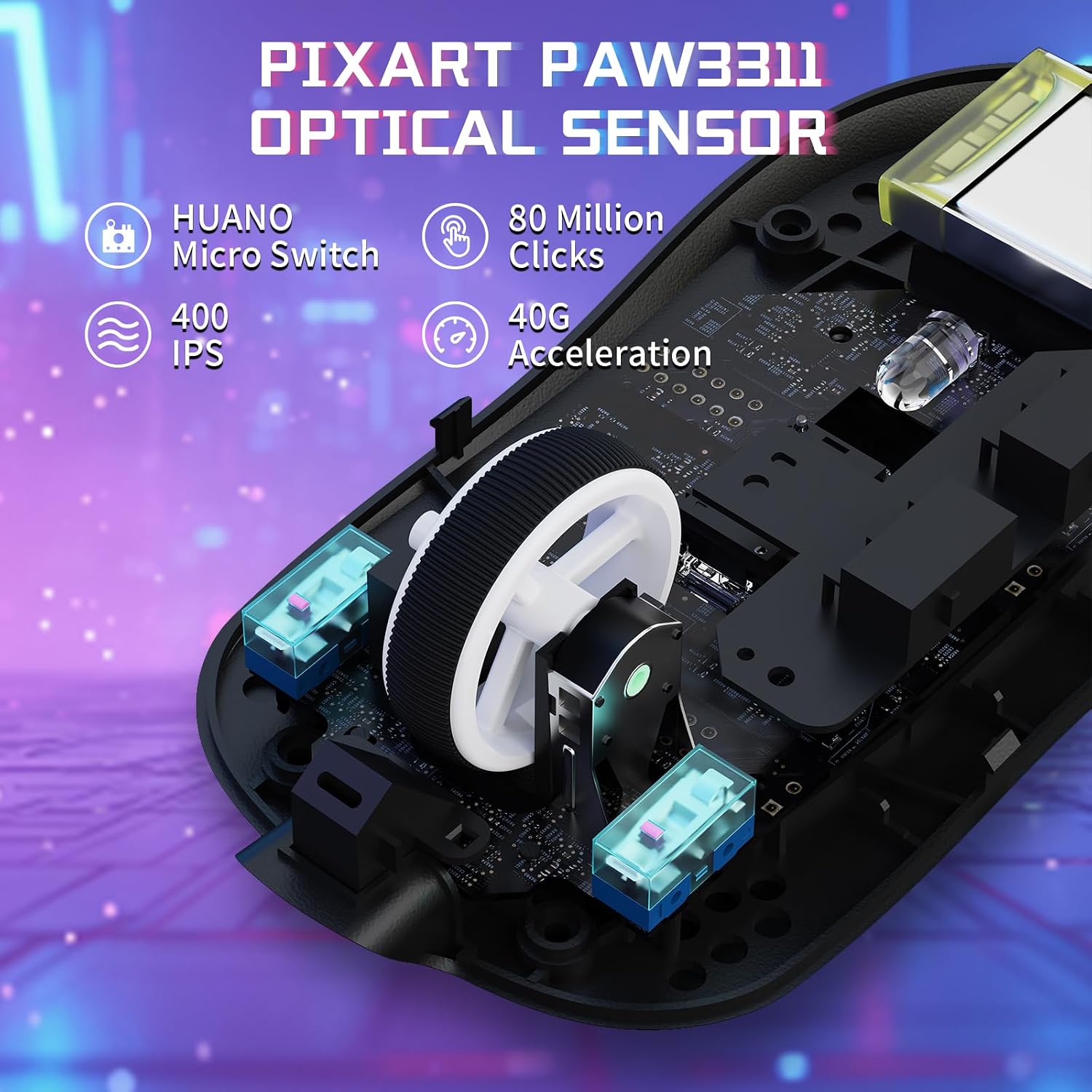 Detalle de MAMBASNAKE X ATTACK SHARK X8SE 55g: mouse da gioco wireless ultraleggero con 25000 DPI