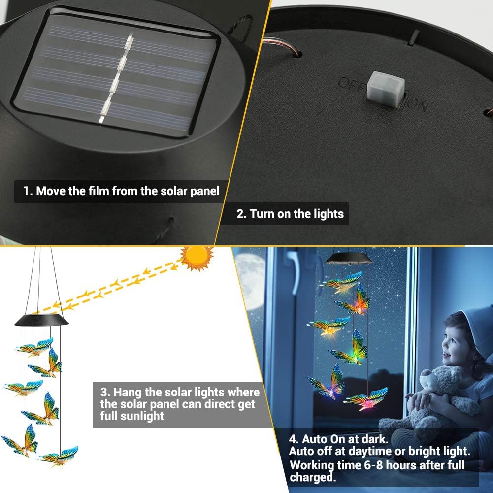 Thumbnail 4 de Qedertek Windspiele für Draußen – LED-Schmetterlinge mit Solarbetrieb und Farbwechsel
