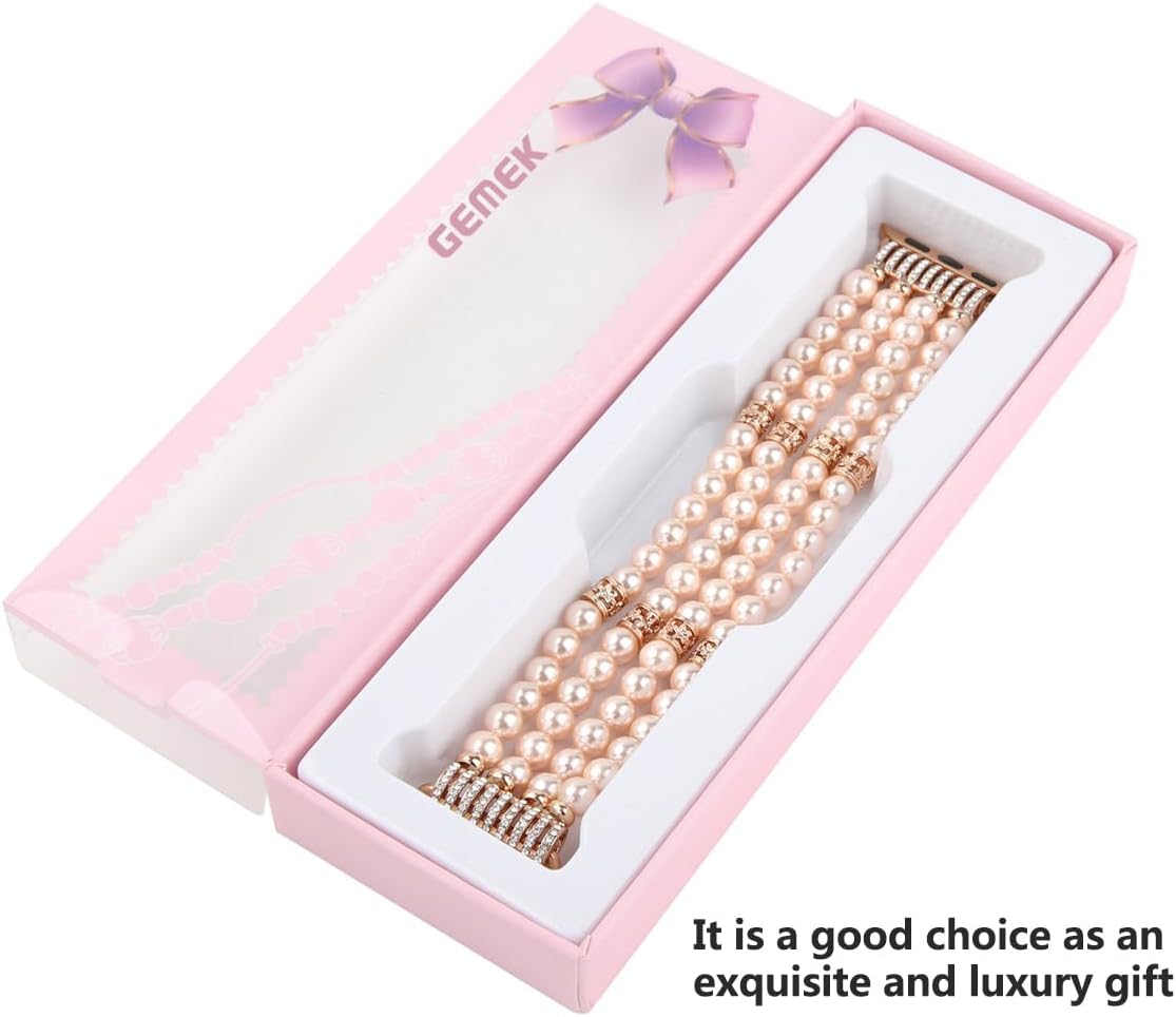 Thumbnail 5 de GEMEK Pearl Bead Apple Watch Strap (38/40/41mm) – Elastic Handmade Pink Bracelet Replacement