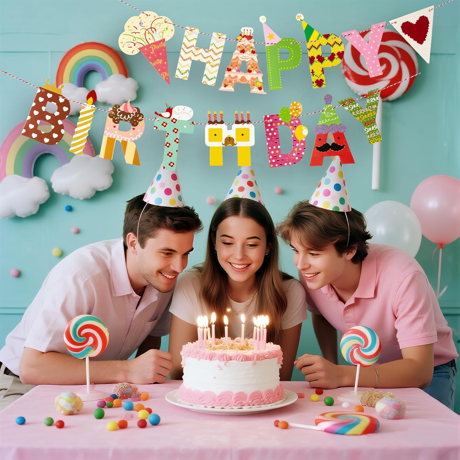 Thumbnail 6 de Happy Birthday Girlande von SUNBEAUTY mit 15 Alphabet-Karten und ca. 2 m Schnur (bunt)