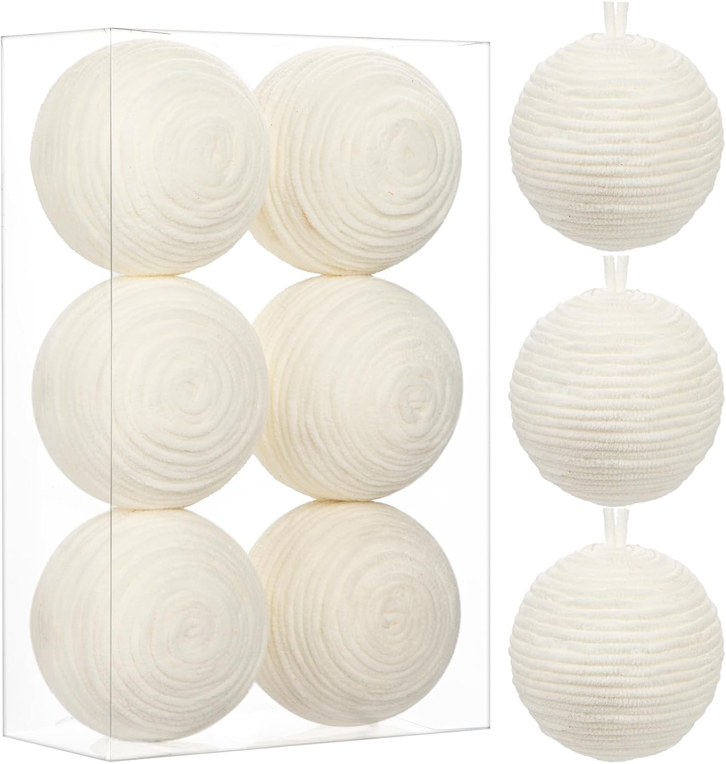 Detalle de Oairse 10cm White Christmas Ornament Balls – 6 Large Shatterproof Yarn Baubles