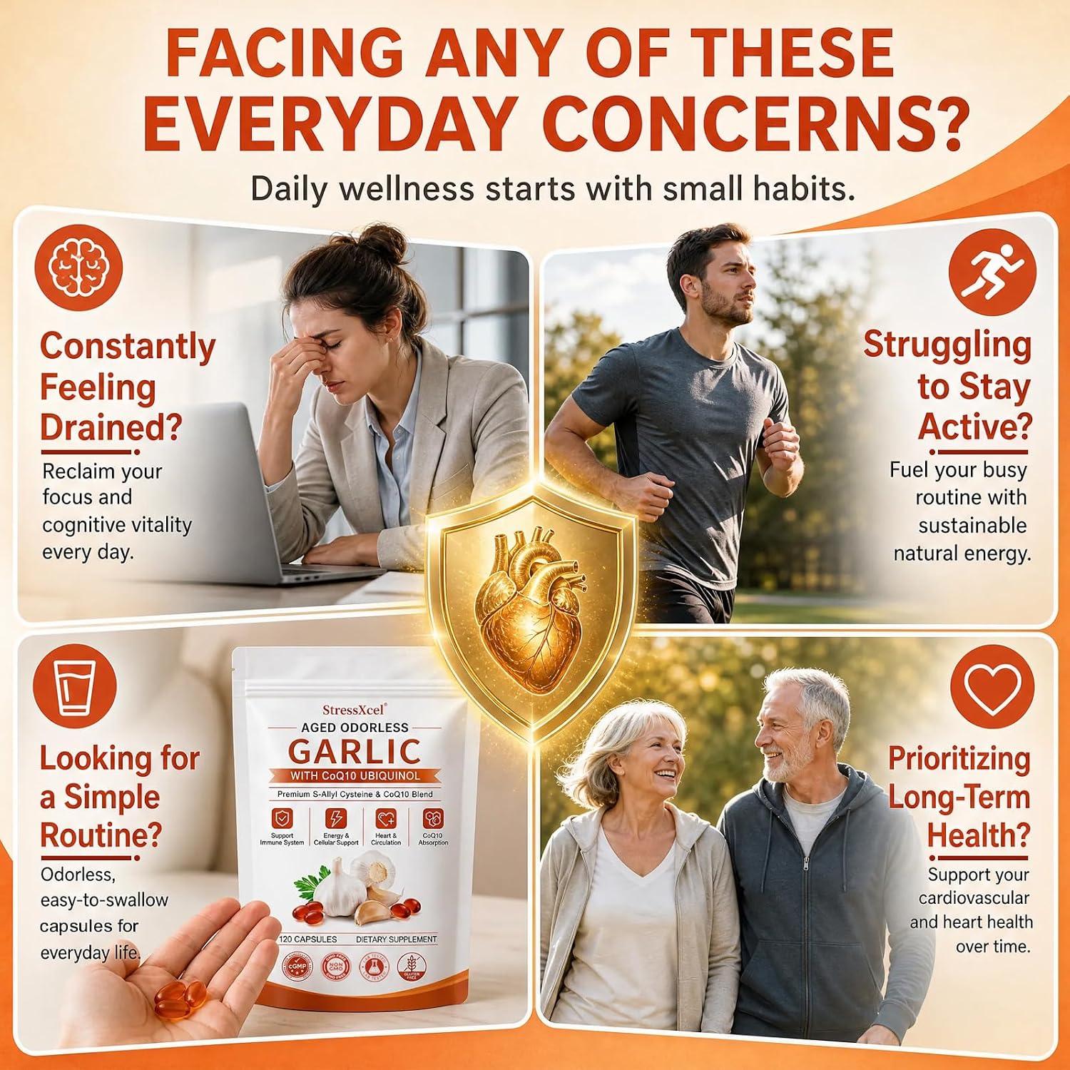 Thumbnail 4 de StressXcel Odorless Aged Garlic Softgels, 1,200 mg, with CoQ10 Ubiquinol & Vitamin K2