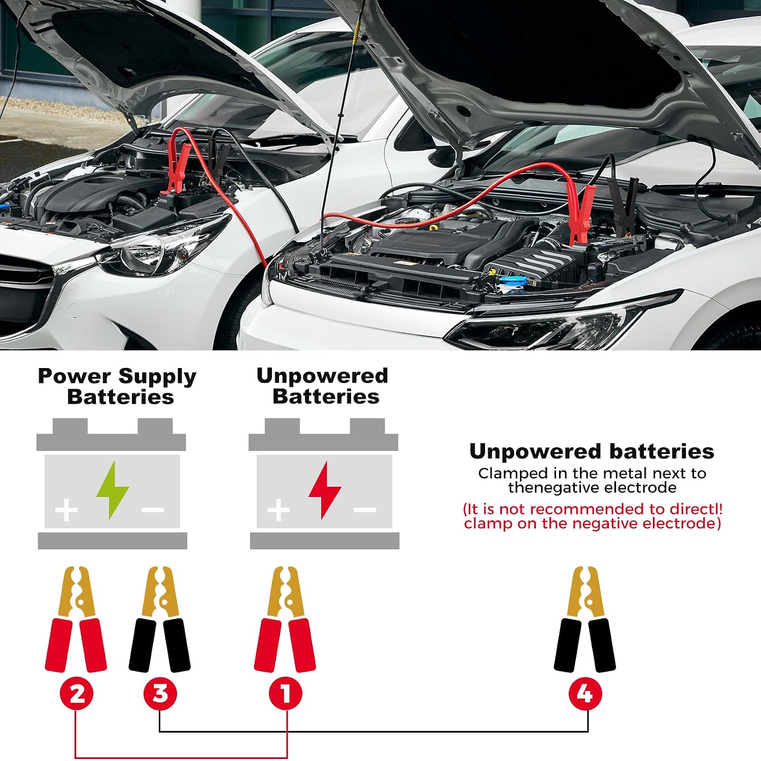 Detalle de Jump Leads Car Van Battery Jumper Cables, 3 Metres, 3000 Amp Heavy Duty with Colour-Coded Copper Clamps