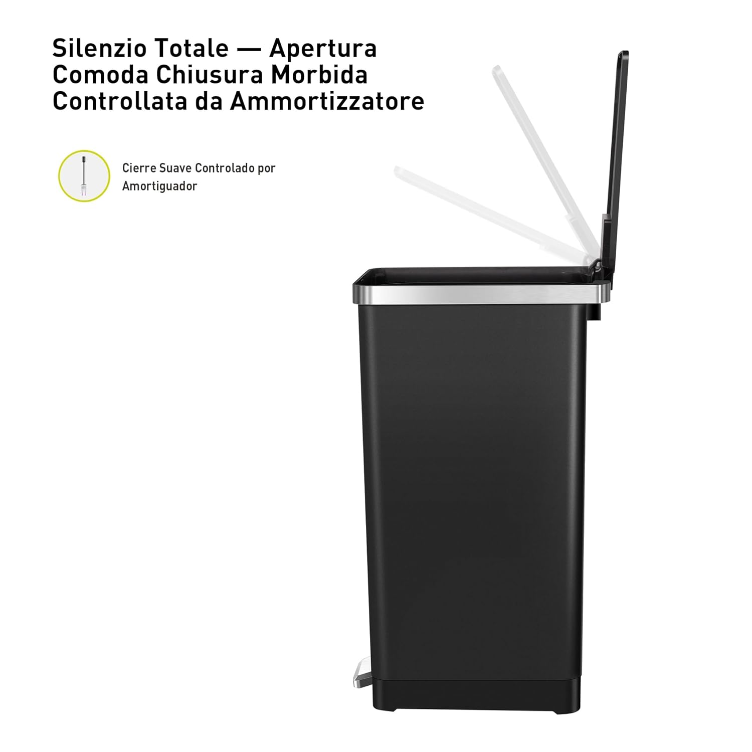 Thumbnail 4 de EKO Pattumiera Cucina Hana 30L Nera con Pedale – design compatto e pratico per la cucina moderna