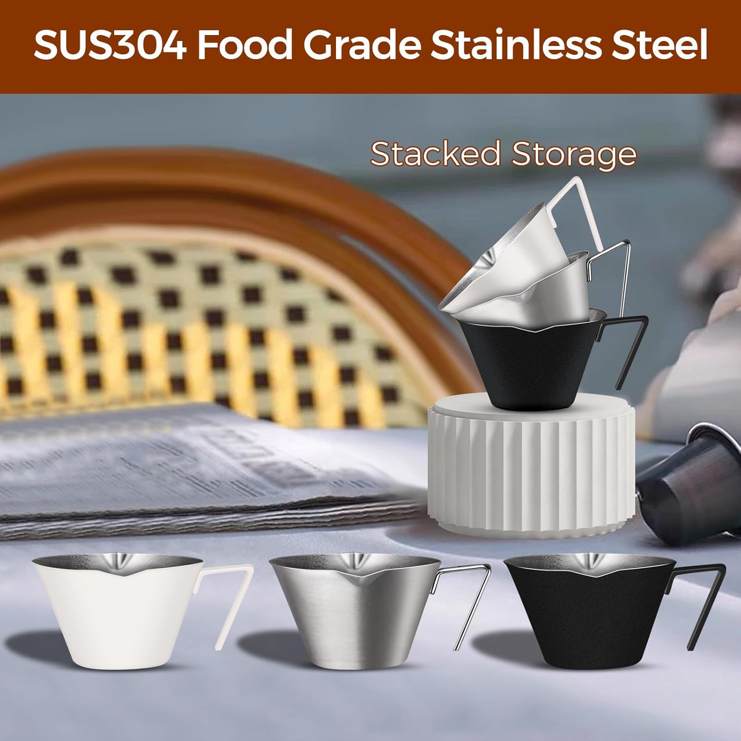 Detalle de Carrottimes 1Pc Stainless Steel Espresso Cup with Dual Scale and Double Spout