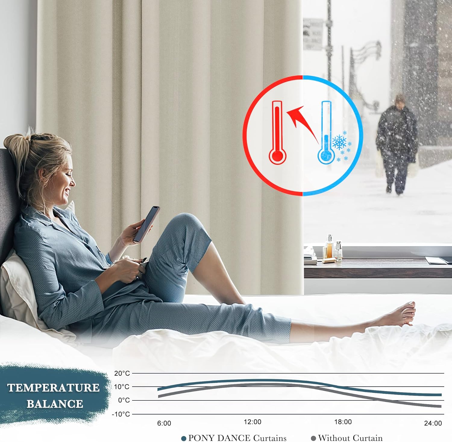 Thumbnail 1 de PONY DANCE Tenda per soggiorno con anelli termica oscurante 2 pannelli L 140 x H 300 cm, beige chiaro