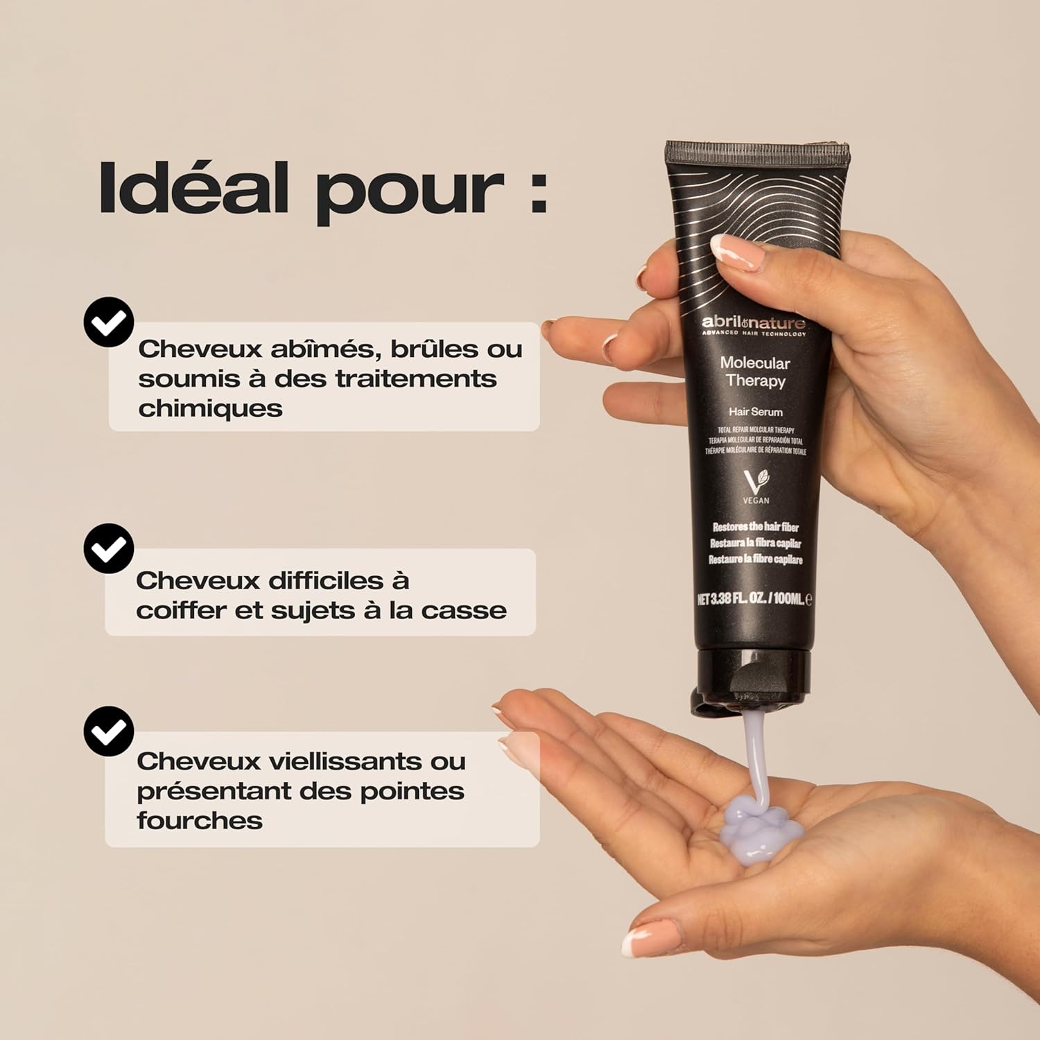 Thumbnail 3 de abril et nature Set de soins capillaires réparateur Molecular Therapy (shampoing, masque, sérum) pour cheveux abîmés