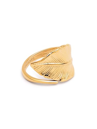 Detalle de SINGULARU Anillo Mujer Ajustable Hoja de Acero Baño Oro 18KT