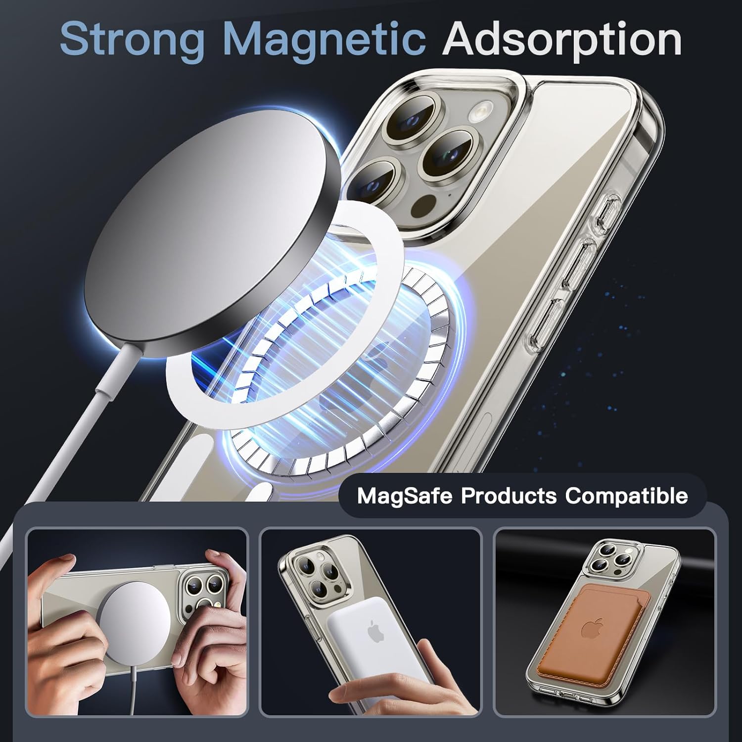 Detalle de JETech Coque Magnétique pour iPhone 15 Pro 6,1 pouces — Transparente et Antichoc, MagSafe