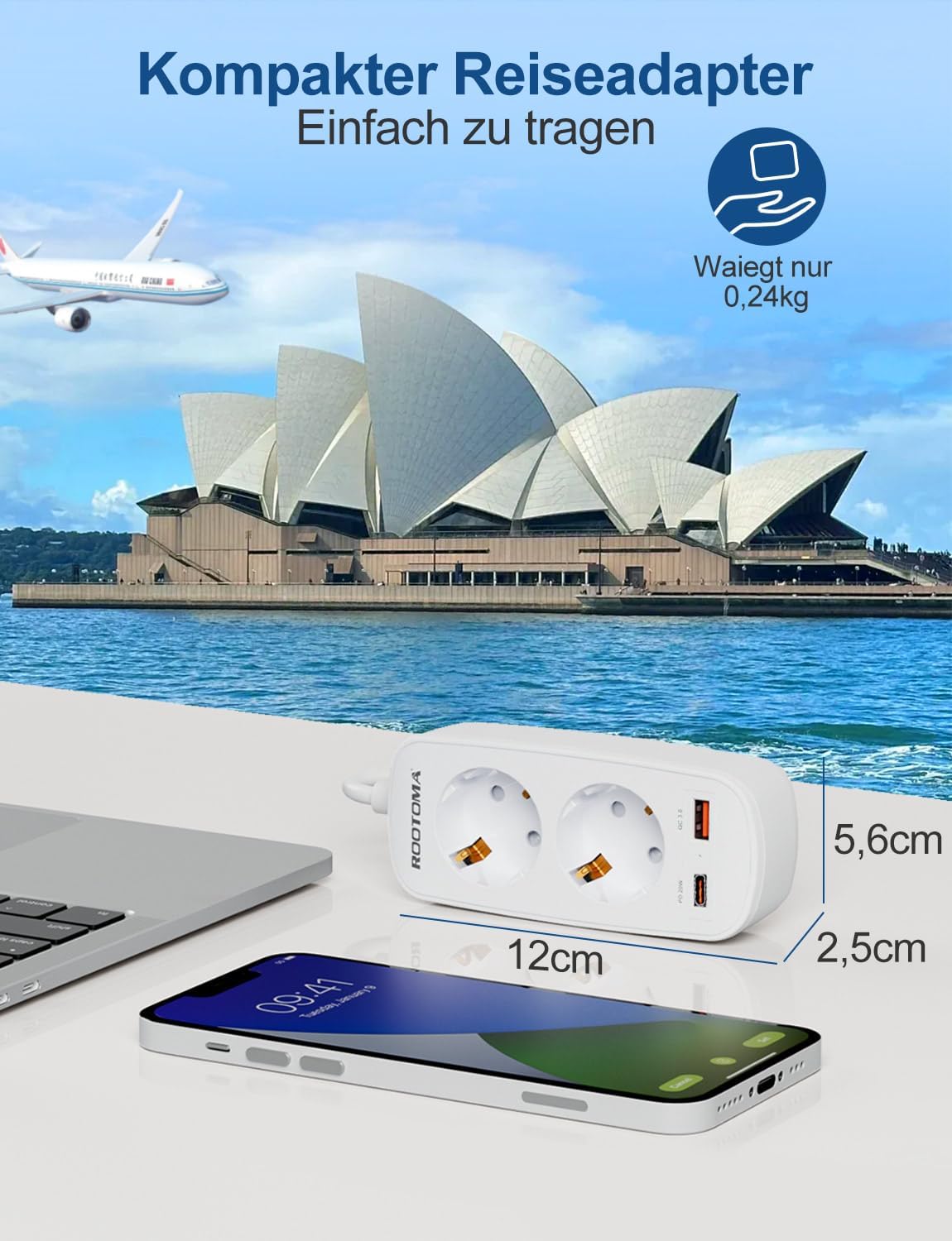 Detalle 2 de Adapter für Australien Typ I mit PD20W USB Ladegerät und 1,5 m Kabel 🔌
