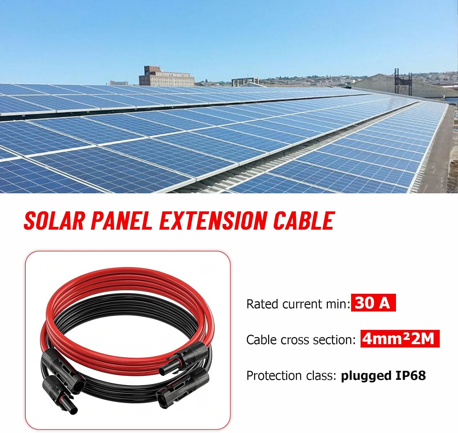 Detalle de Cavo solare 4 mm²/prolunga 2 m con spina solare, resistente UV, per impianti fotovoltaici