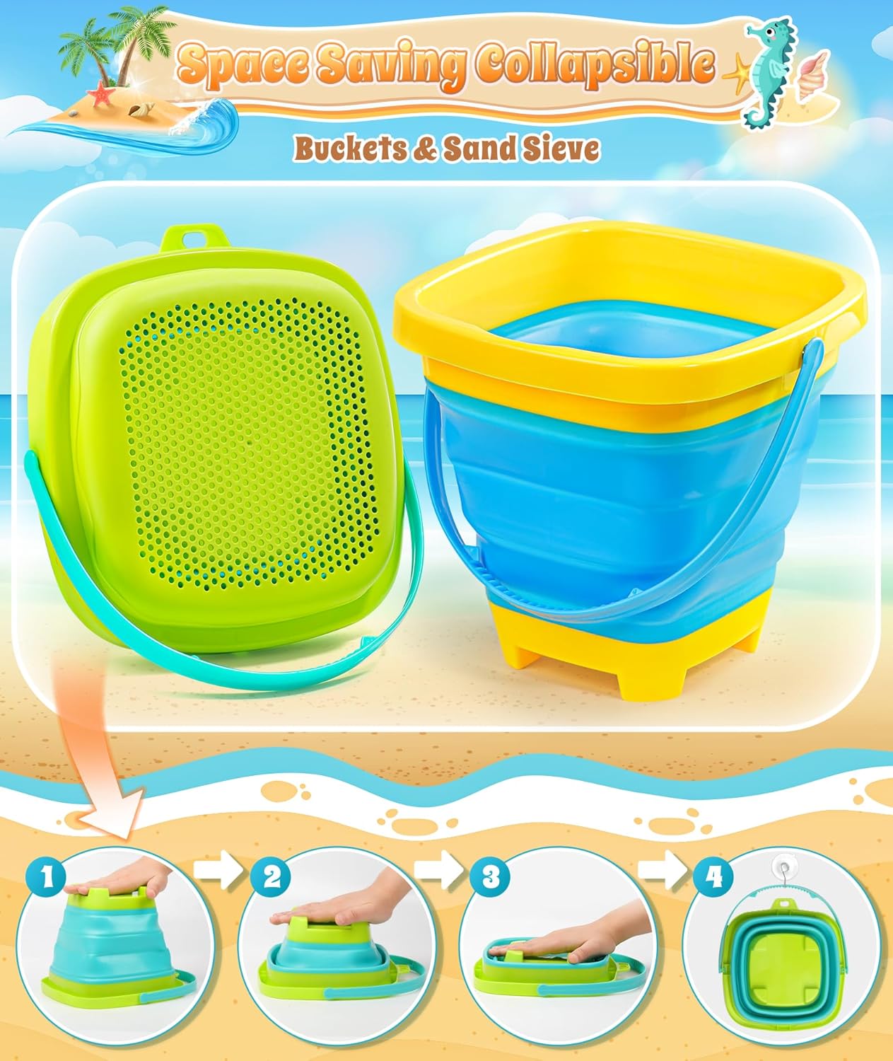 Thumbnail 3 de DUDUCOFU Collapsible Beach Sand Toys Set – 11 Pcs for Kids and Toddlers