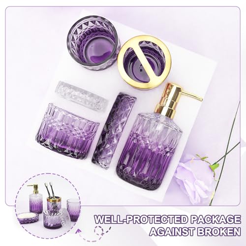 Thumbnail 6 de Hebaogugu Badezimmer-Set aus Glas, 5-teilig mit Seifenspender und Diamantschliff