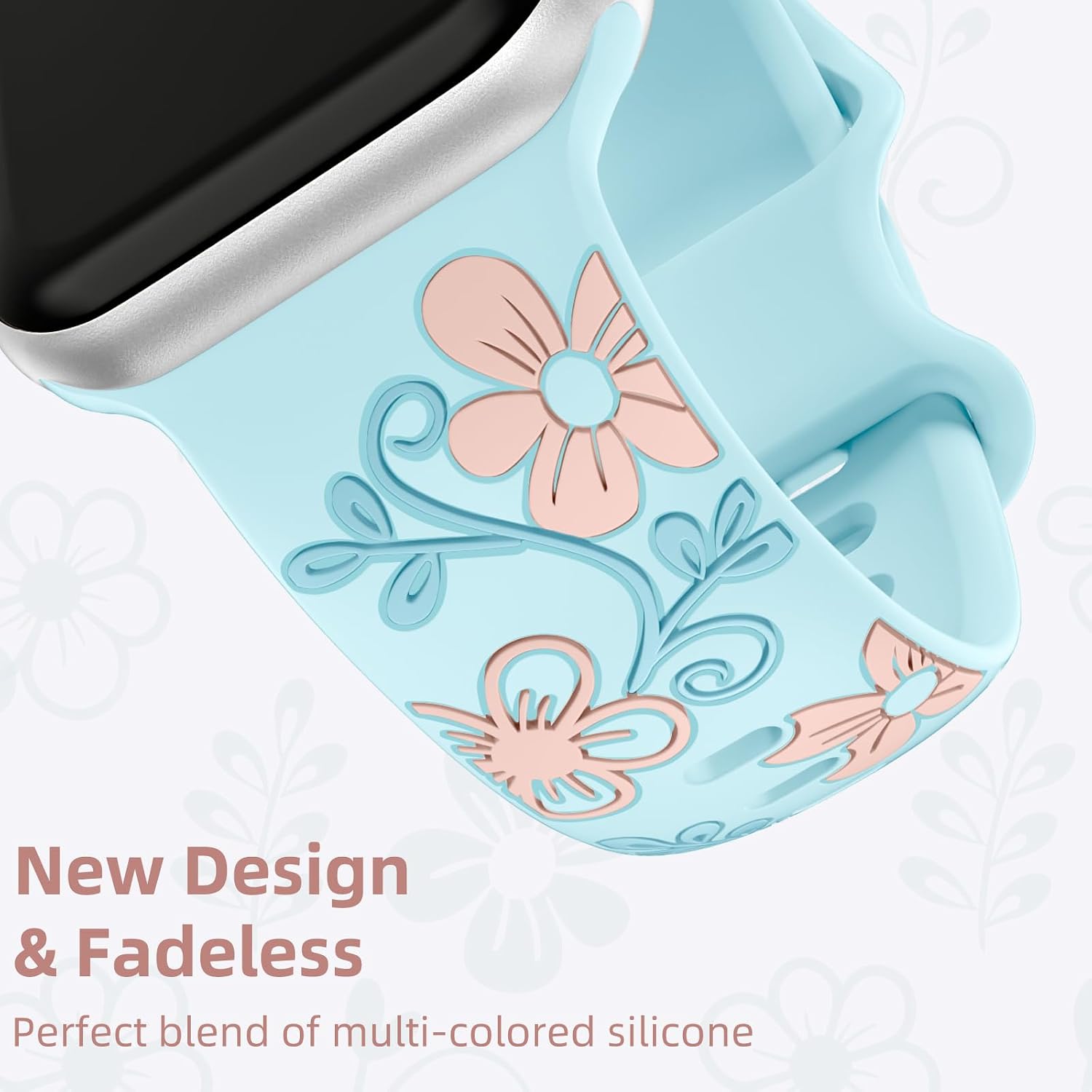 Detalle de Witzon Floral Silicone Watch Band, Engraved Multi-Tone Design