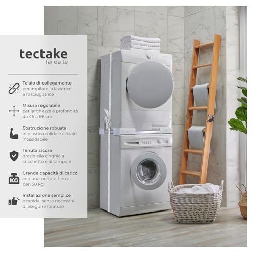 Detalle 2 de tectake Telaio di collegamento per lavatrice e asciugatrice, regolabile 46-66 cm
