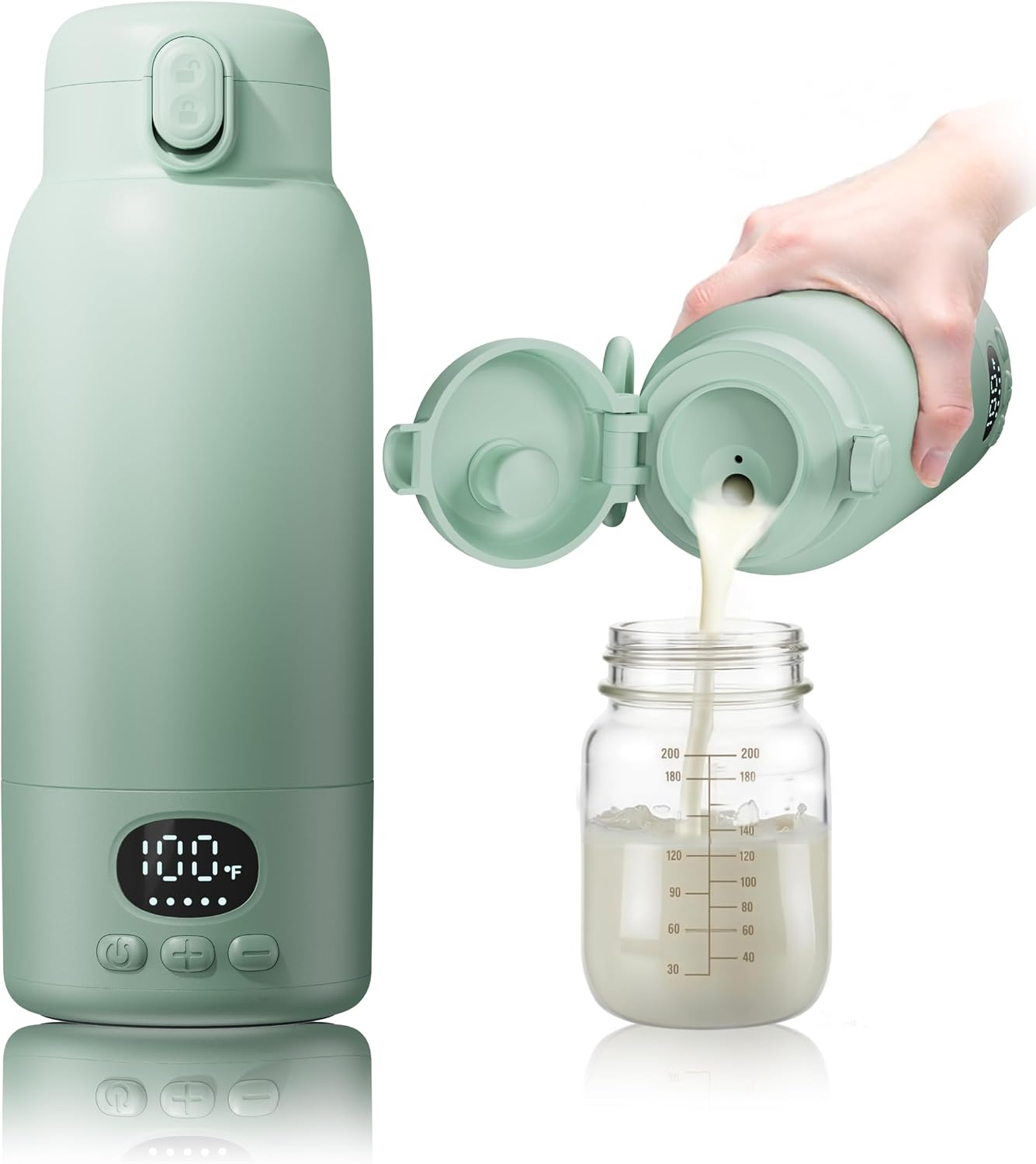 Portable Baby Bottle Warmer with Dual Heating Modes – 500ml Capacity, Fast 120W Heating, Long-Lasting Battery (Light Green)