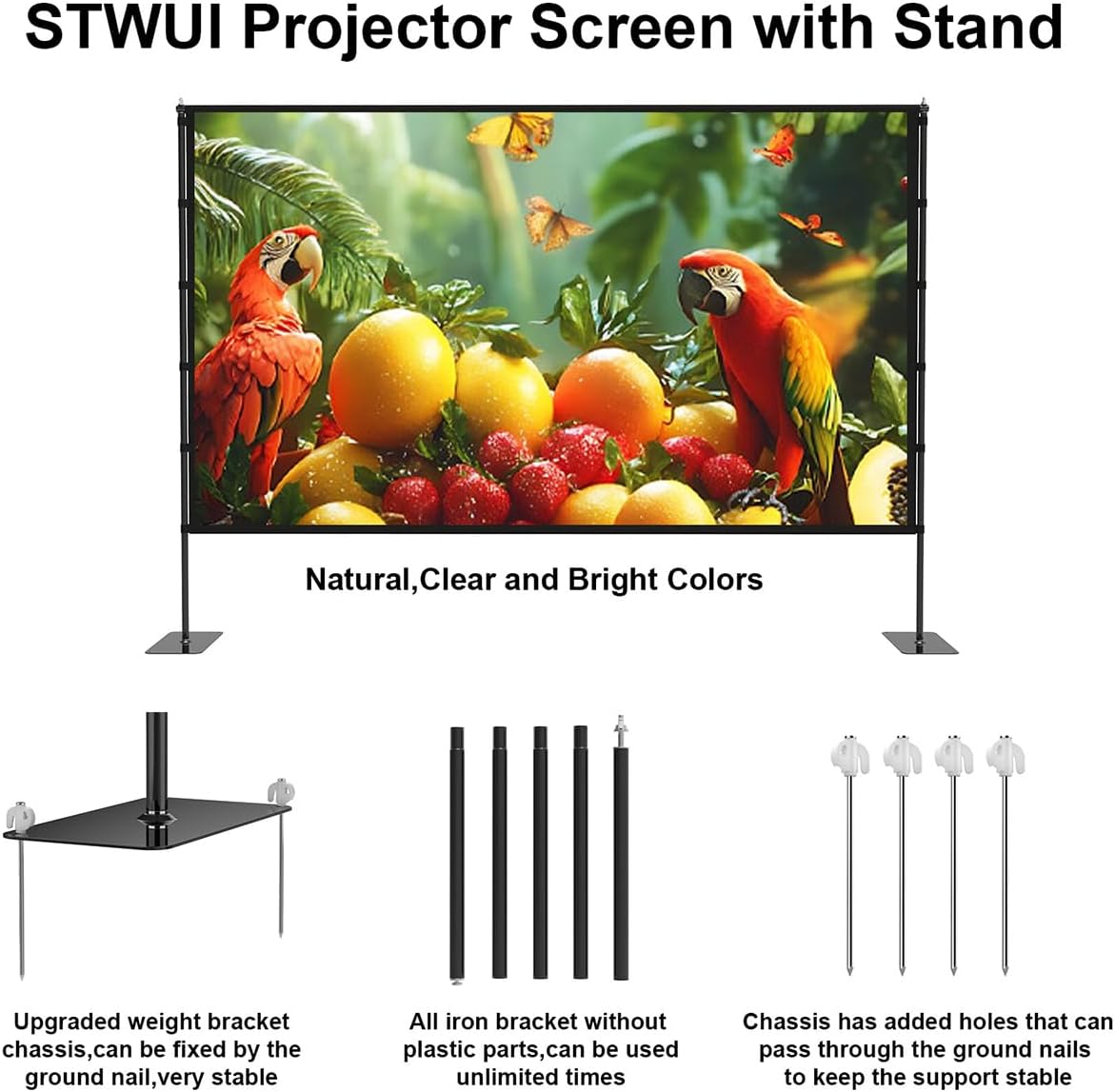 Detalle de STWUI 100-Inch Outdoor Projector Screen with Stand