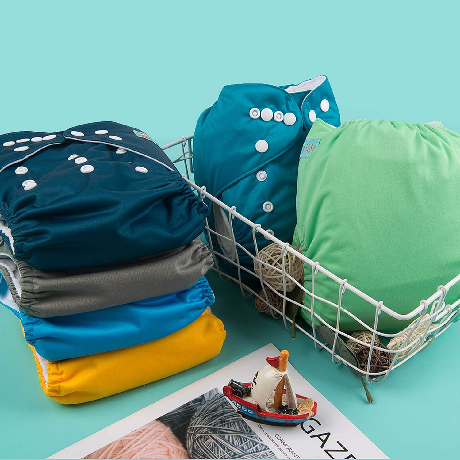 Detalle de ALVABABY One-Size Cloth Diapers, 6 Pack with 12 Inserts, Adjustable and Washable