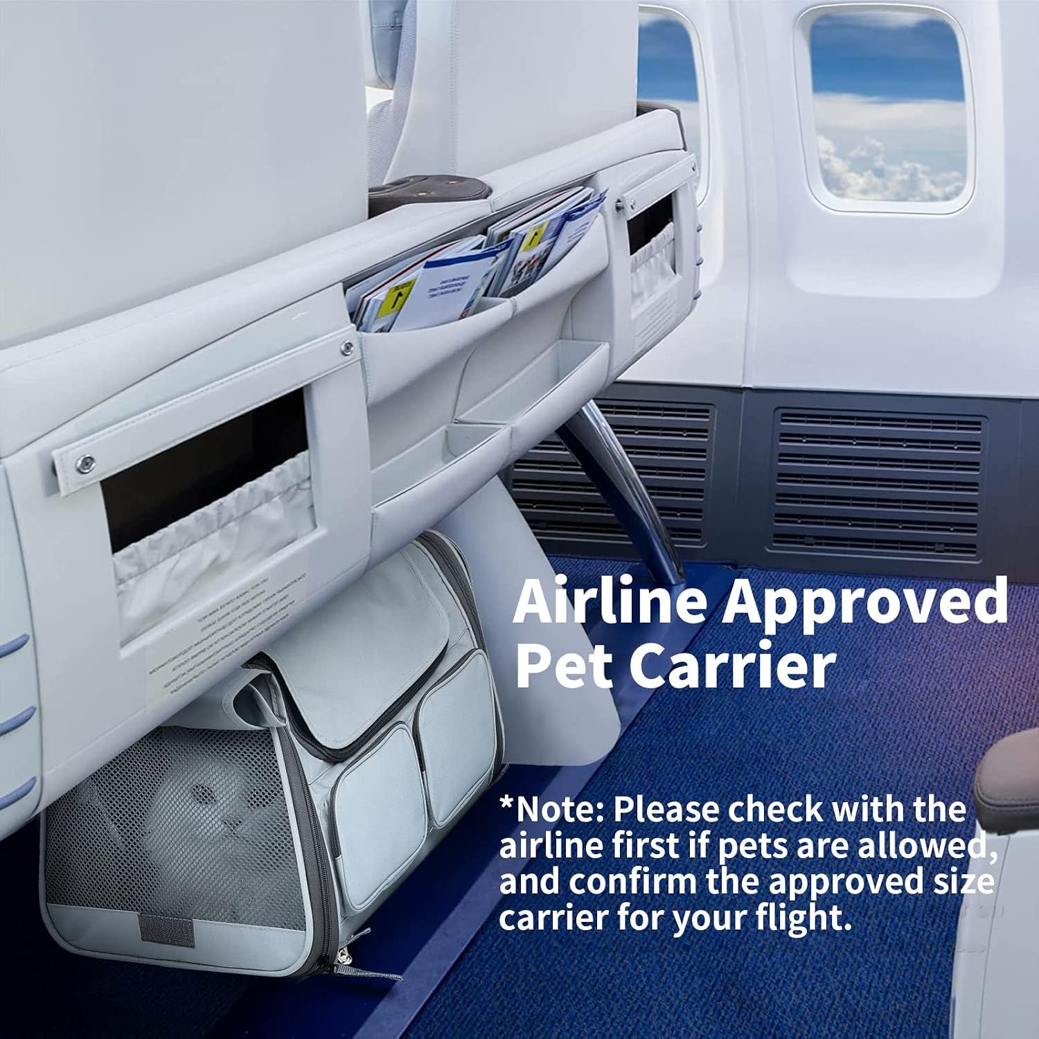 Detalle de FUKUMARU Cat Carrier: Soft-Sided Travel Bag, Airline Approved with 4 Mesh Windows