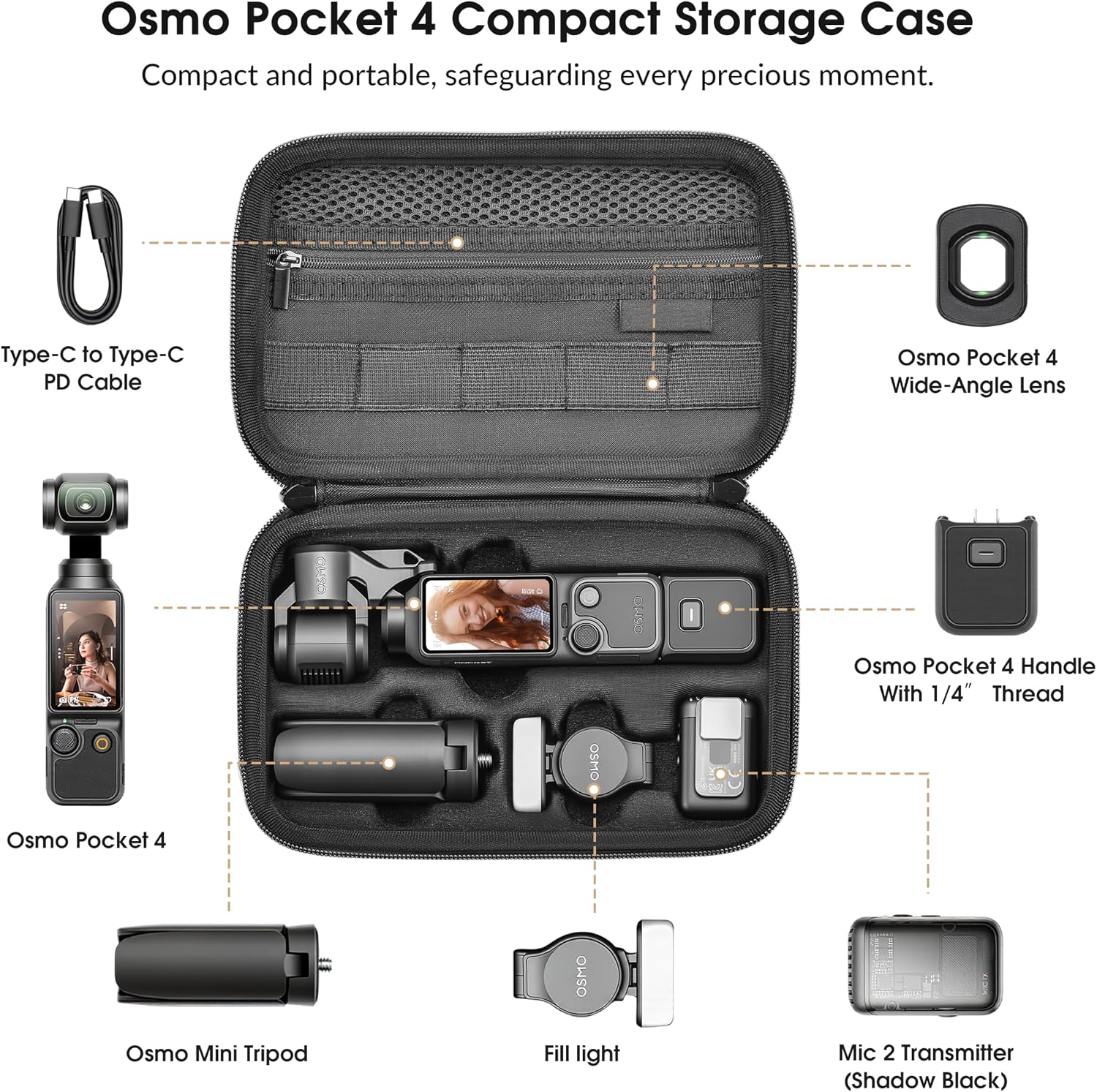 Detalle de STARTRC PHOTO Schutztasche für DJI Osmo Pocket 4 Kreativ Combo – PU Tragetasche mit Stoßschutz und Tragegriff