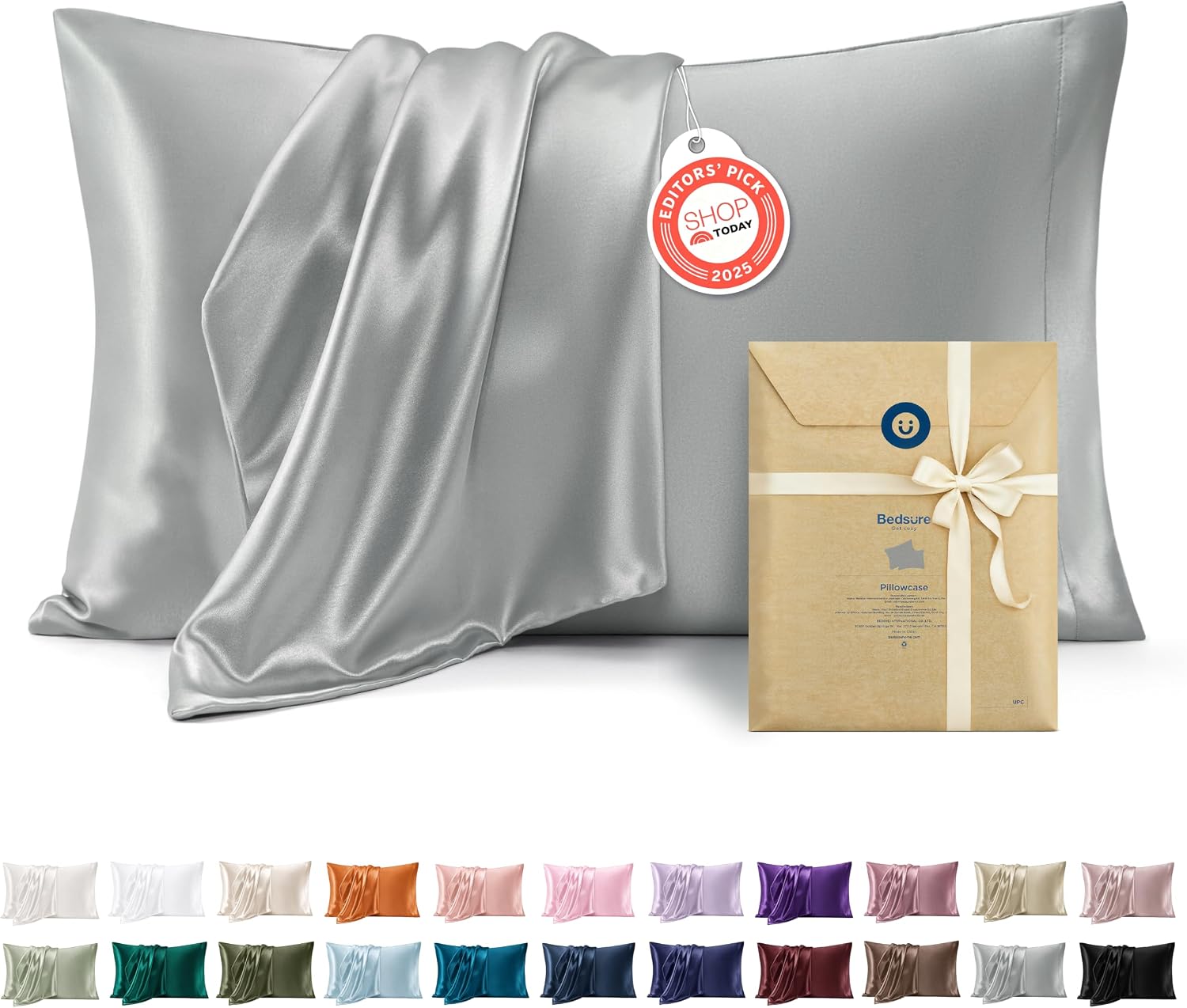 Detalle de Bedsure Satin Pillowcase Set of 2, Standard Gray, 20" x 26