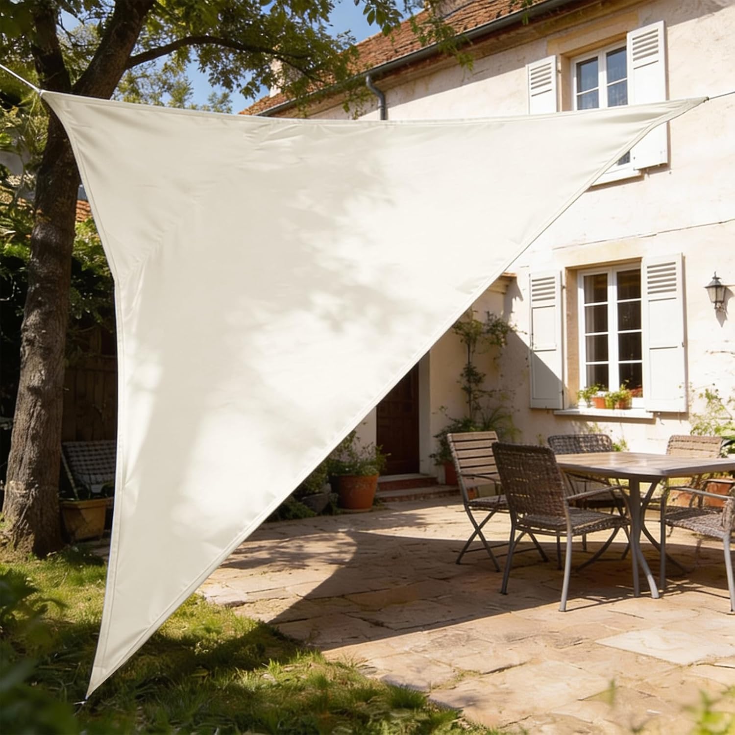 Detalle de HAIKUS Sonnensegel wasserdicht dreieckig 3x3x3 m mit UV-Schutz (UPF 50+) und wasserabweisender PU-Beschichtung