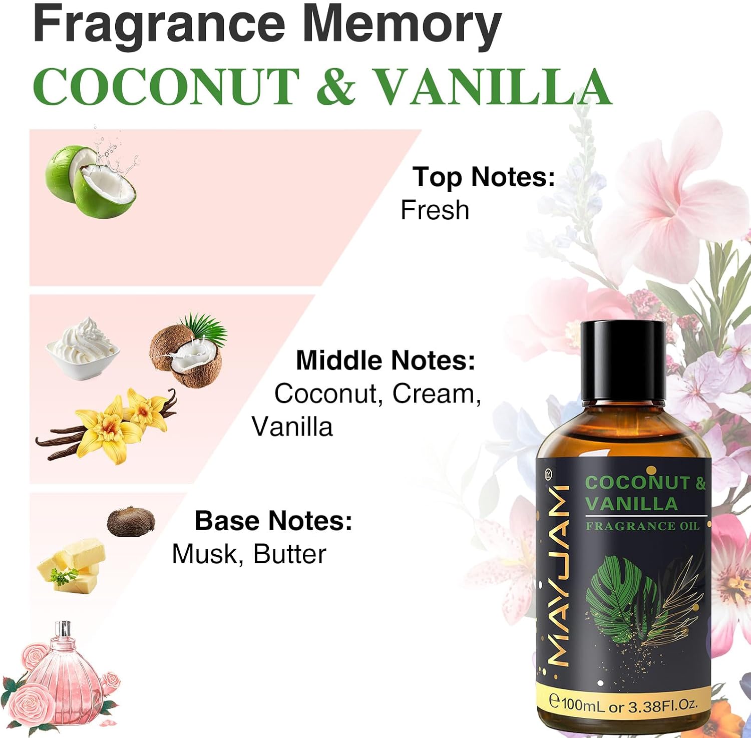 Detalle de MAYJAM Coconut & Vanilla Fragrance Oil for Diffusers, 100ML