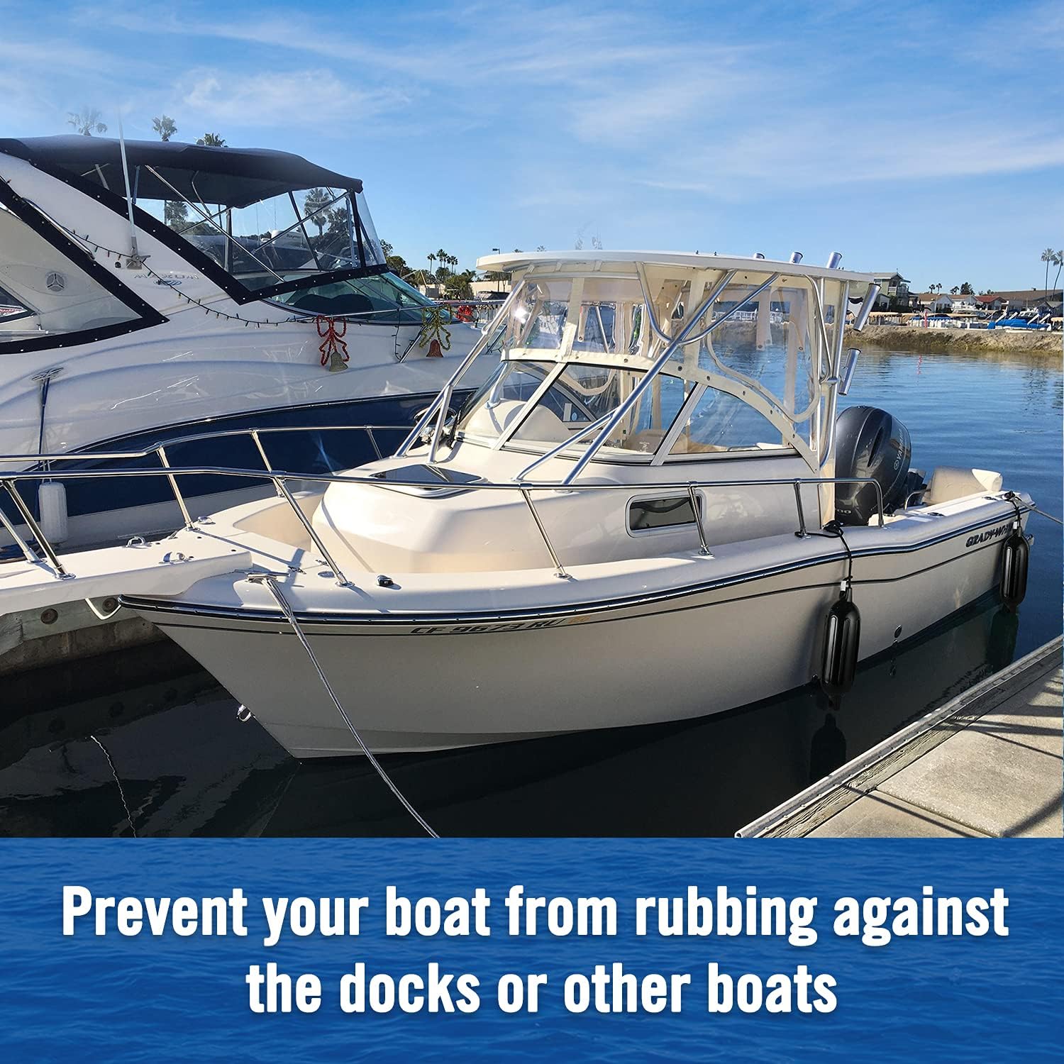 Detalle 2 de Affordura Boat Fender 4 Pack with 4 Ropes — 5.5 Inch Inflatable Boat Bumpers Kit