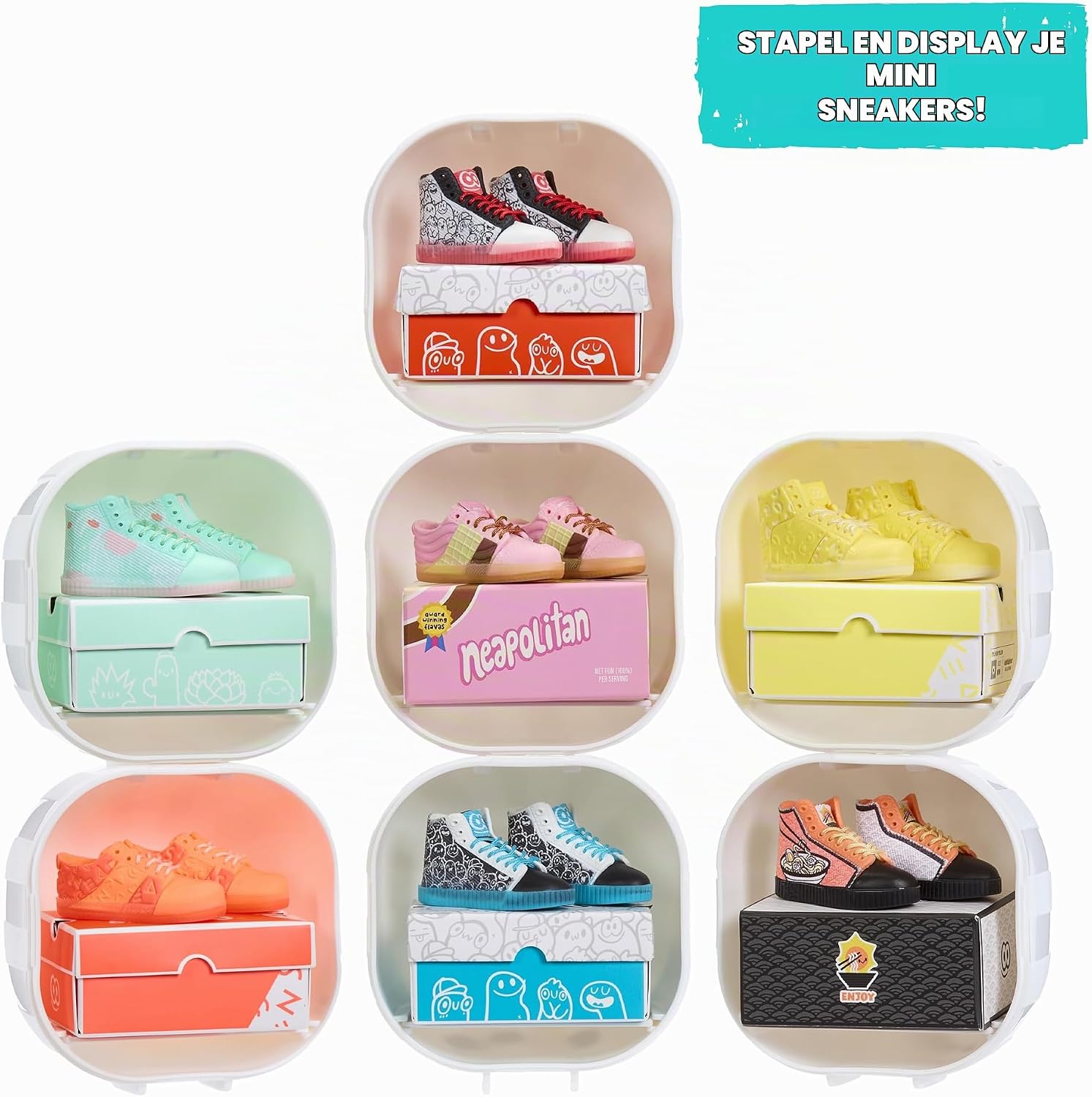 Detalle de MGA's Miniverse Make It Mini Sneakers: miniatuurset met blinde verpakking
