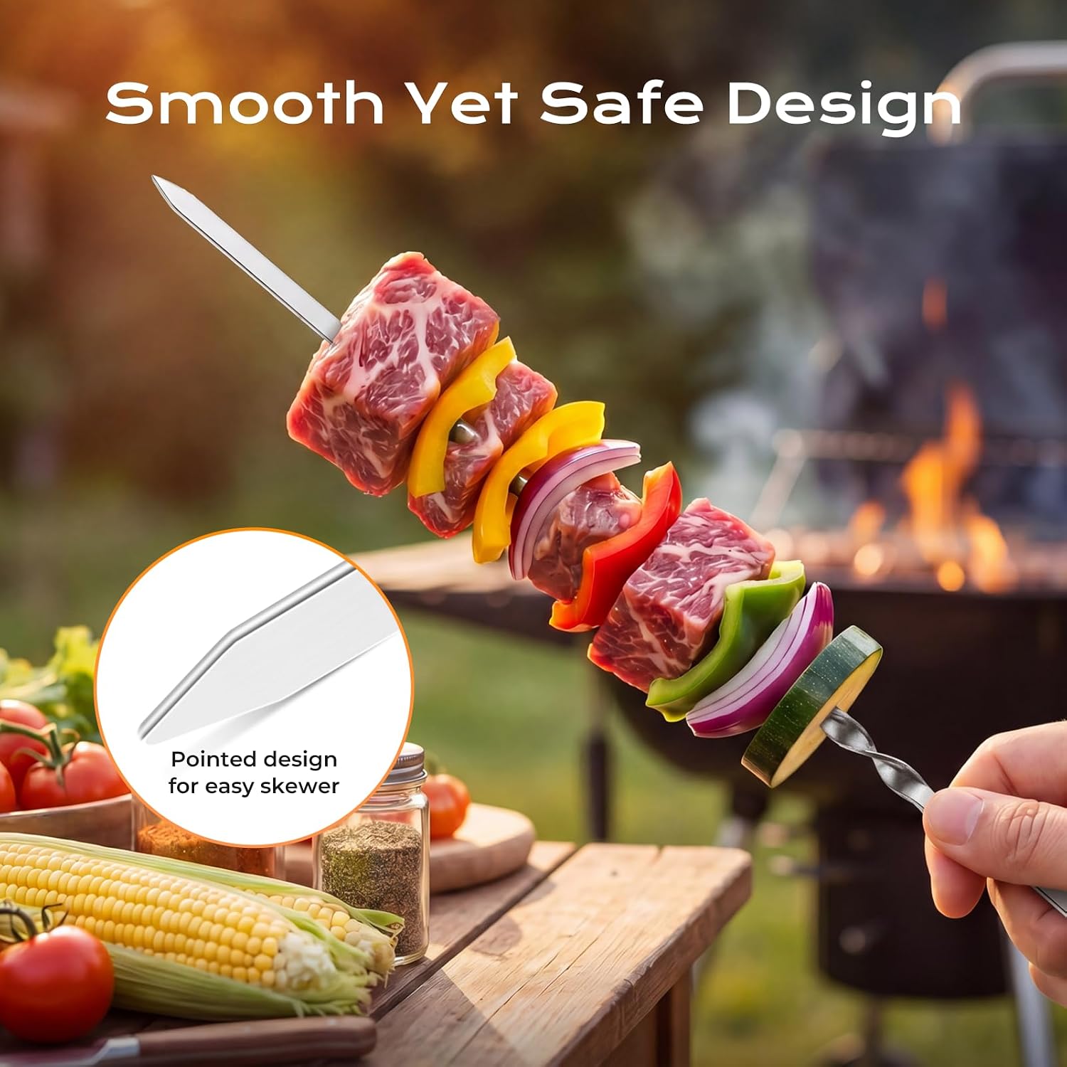 Detalle de Homealexa Stainless Steel BBQ Skewers Set (6 Pack) with Skewer Holders