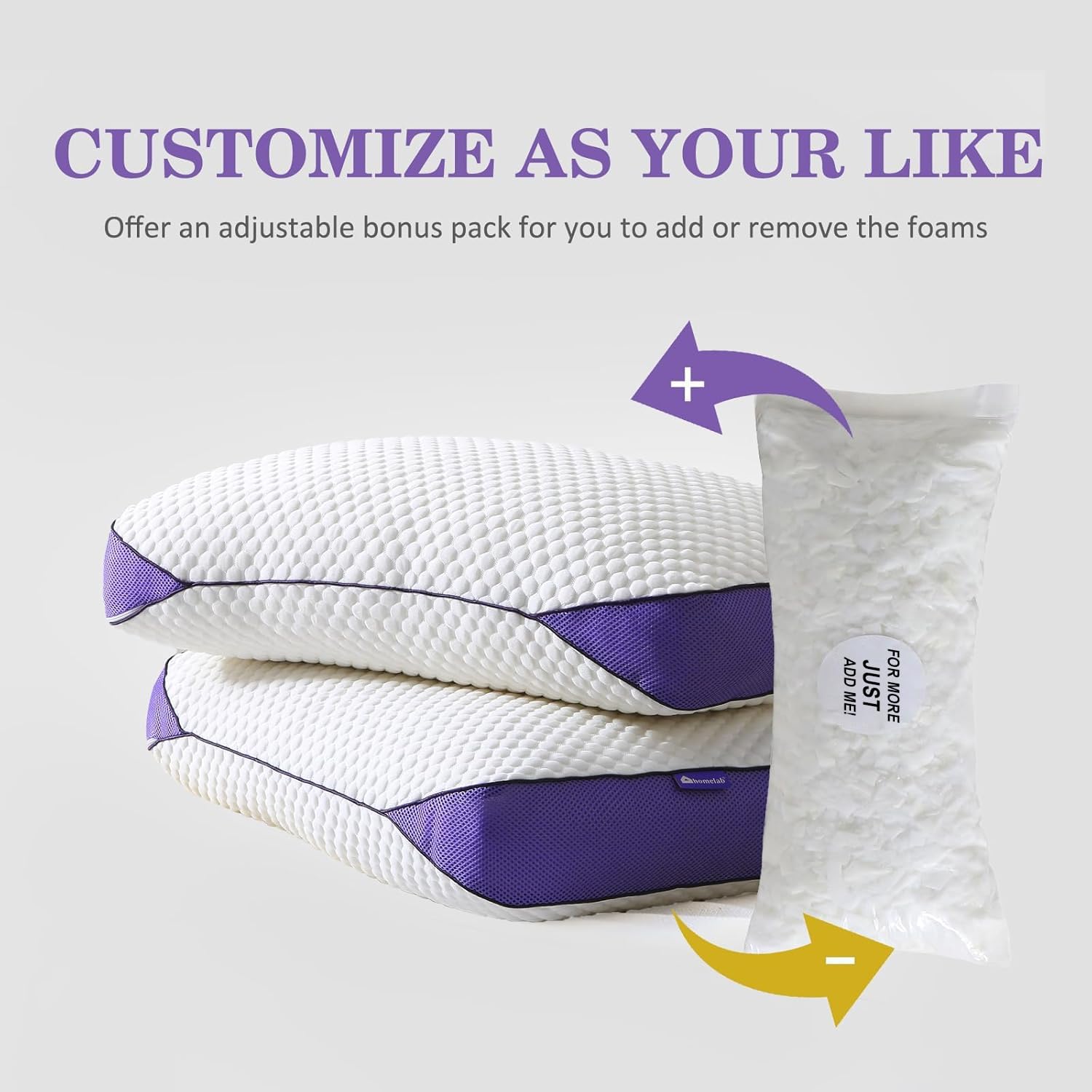 Thumbnail 2 de HOMELAB Adjustable Shredded Memory Foam Pillow (Queen) with Cooling Fabric, Removable Cover