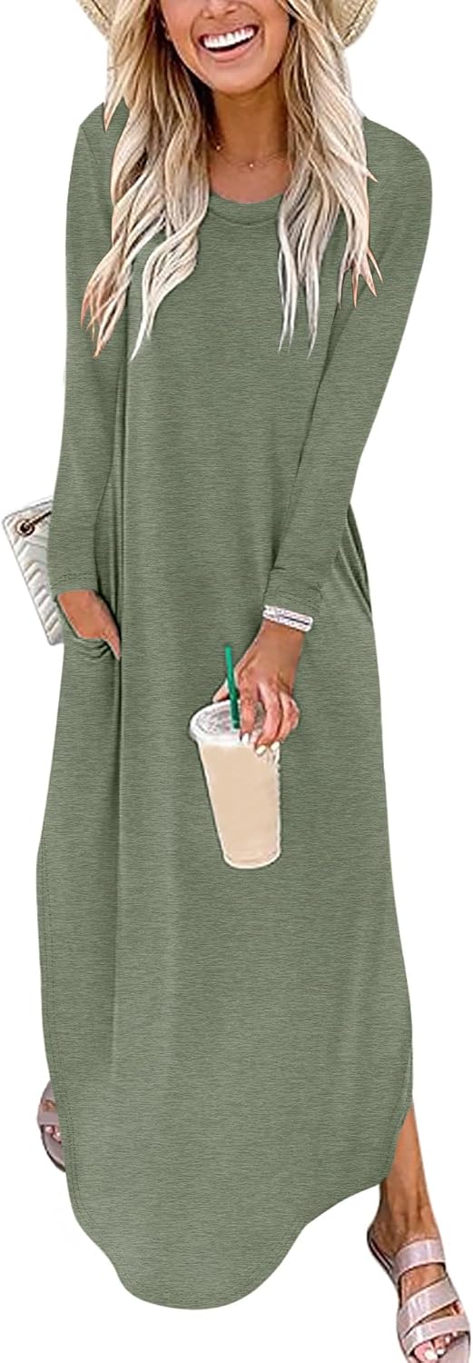 Detalle de ANRABESS Women's Long Sleeve Maxi Dress with Pockets