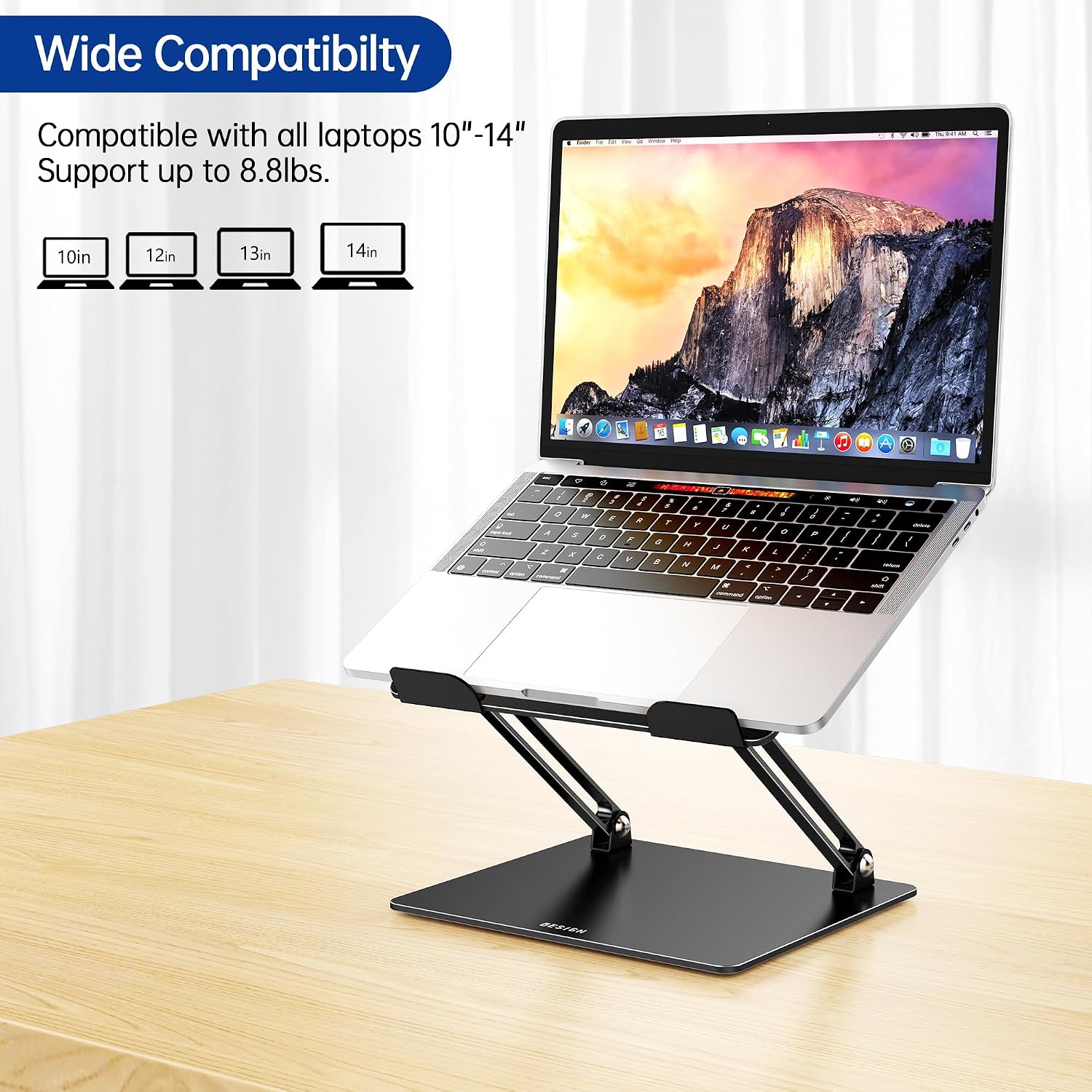 Detalle de BESIGN LS10 Aluminum Laptop Stand (LS10) — Ergonomic Adjustable Notebook & Tablet Holder for 10–14" Laptops, Black