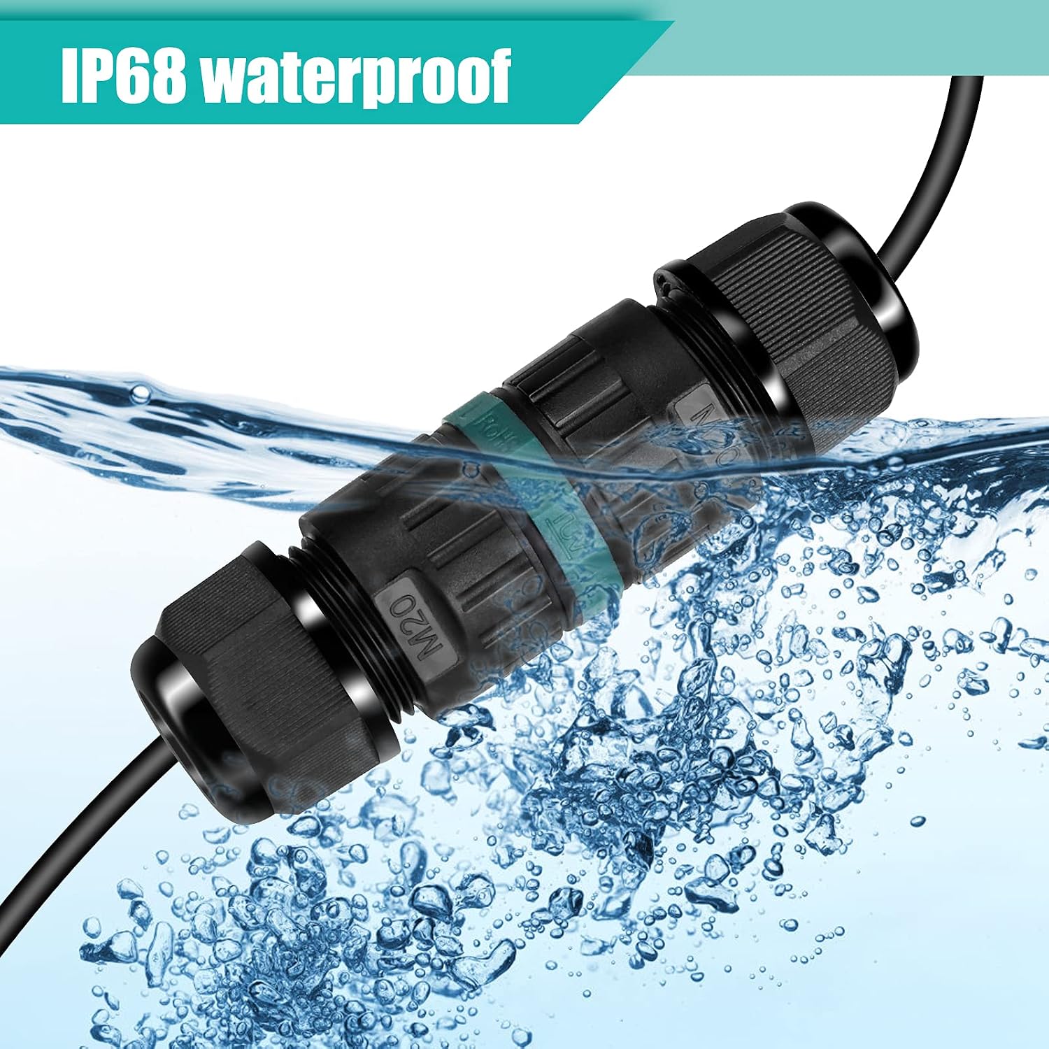 Detalle de GAOUTO 766156647413 IP68 3-pin waterproof cable connector, 5–12 mm
