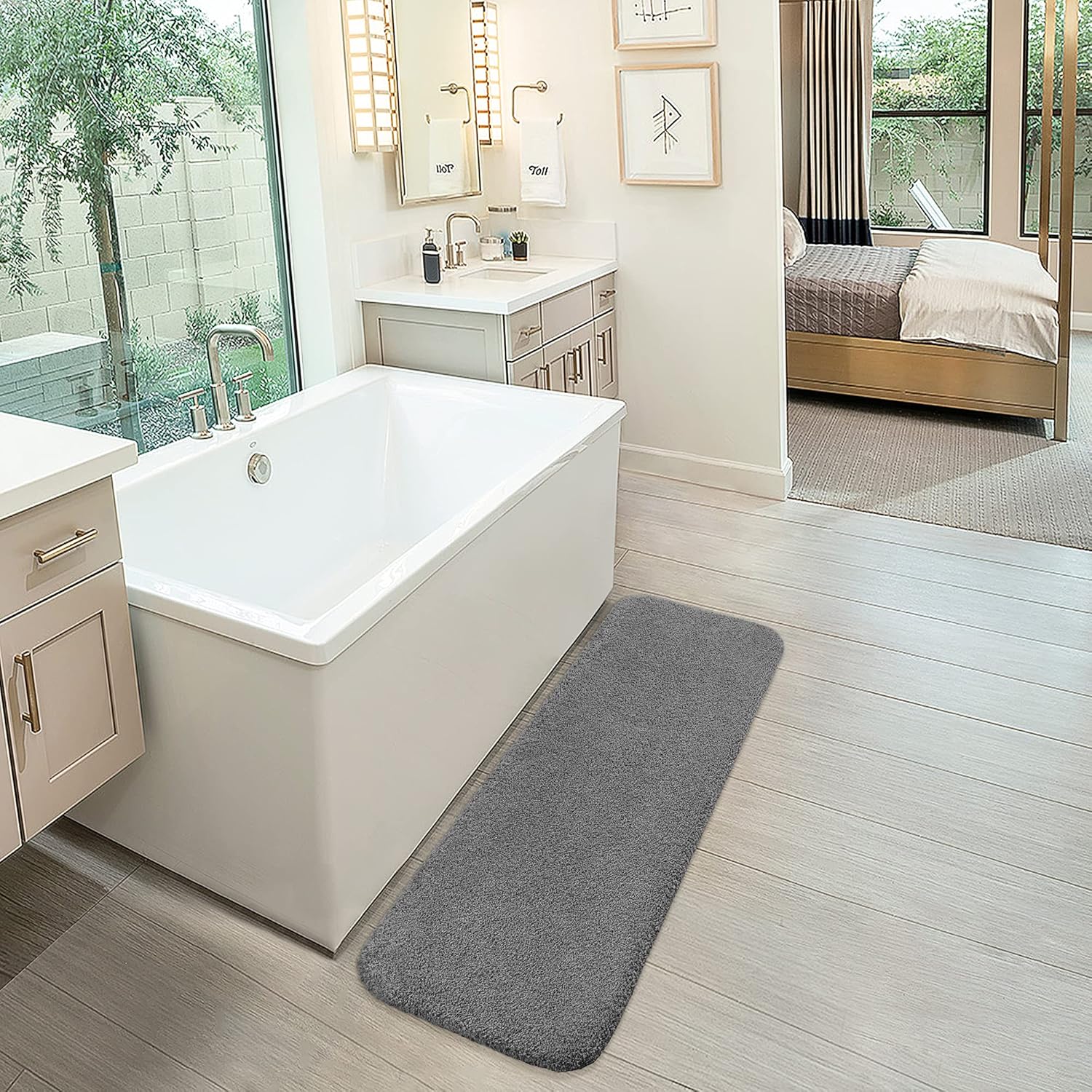 Thumbnail 1 de Tapis de Bain Extra Long Antidérapant 50 x 122 cm – Gris Foncé, Microfibre Douce et Absorbante