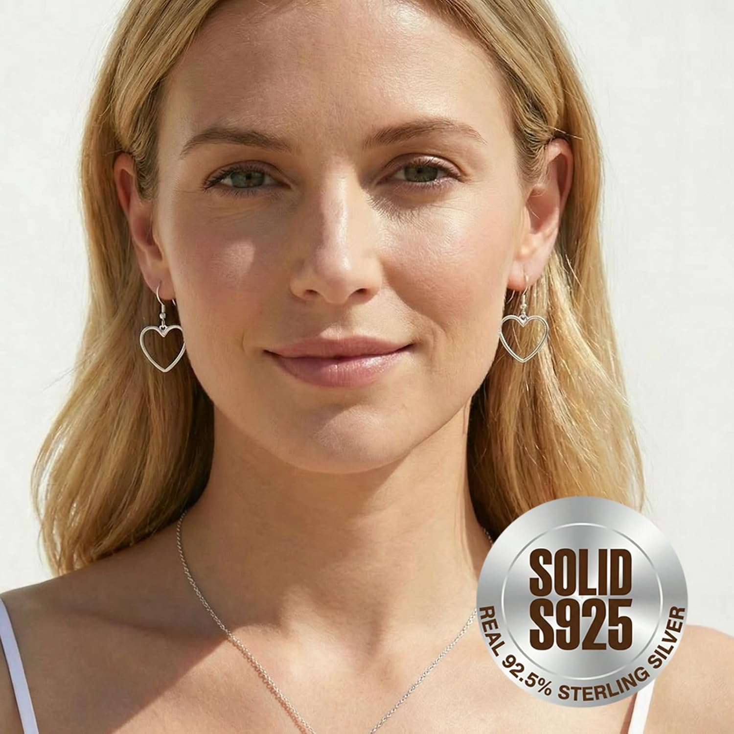 Detalle de SLUYNZ Solid 925 Sterling Silver Hollow Heart Drop Earrings