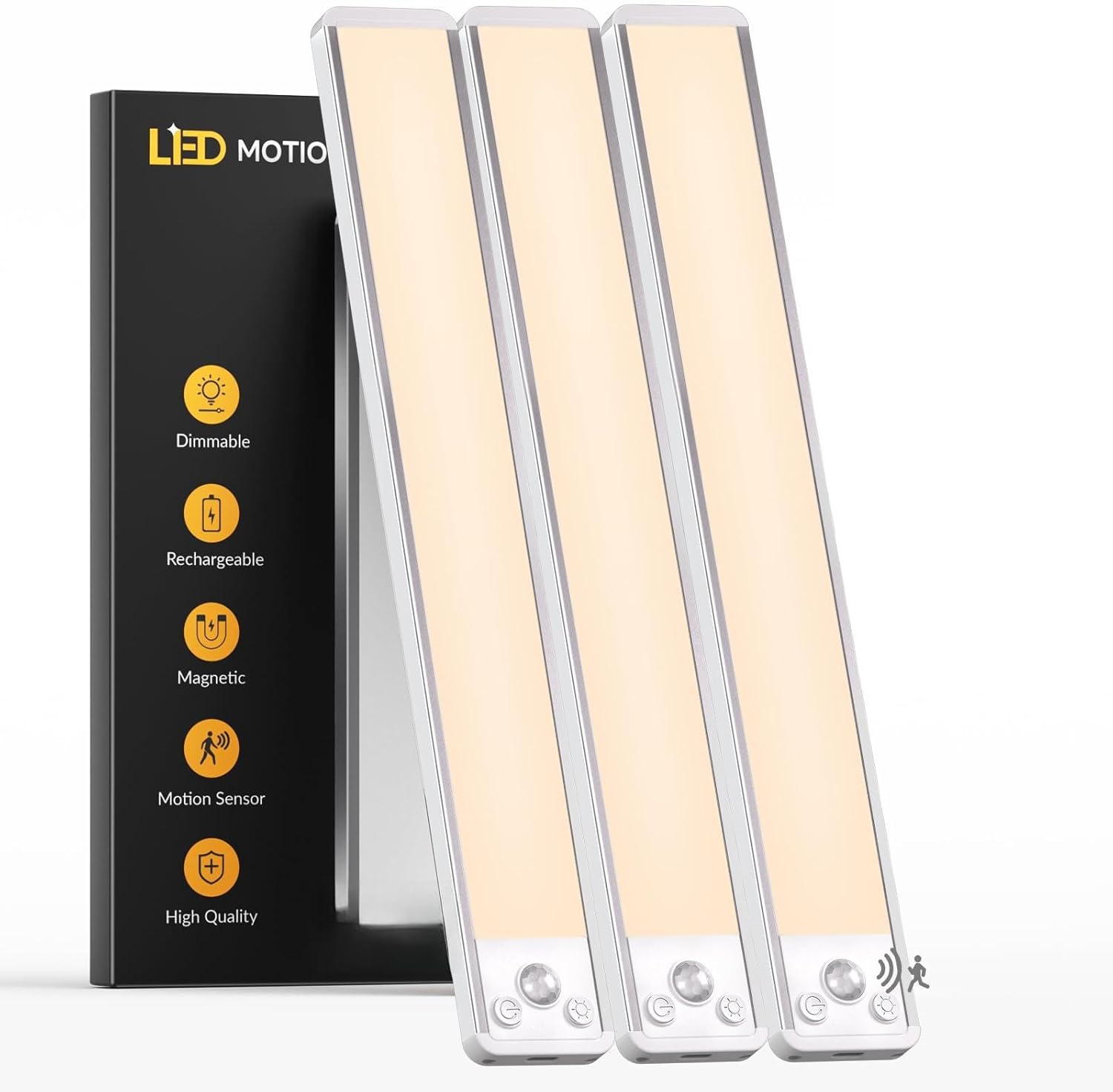 Detalle de 40cm Under Cabinet Kitchen Lights with Motion Sensor – 3 Colour Temperatures, 2500mAh USB-C Rechargeable (3-Pack)