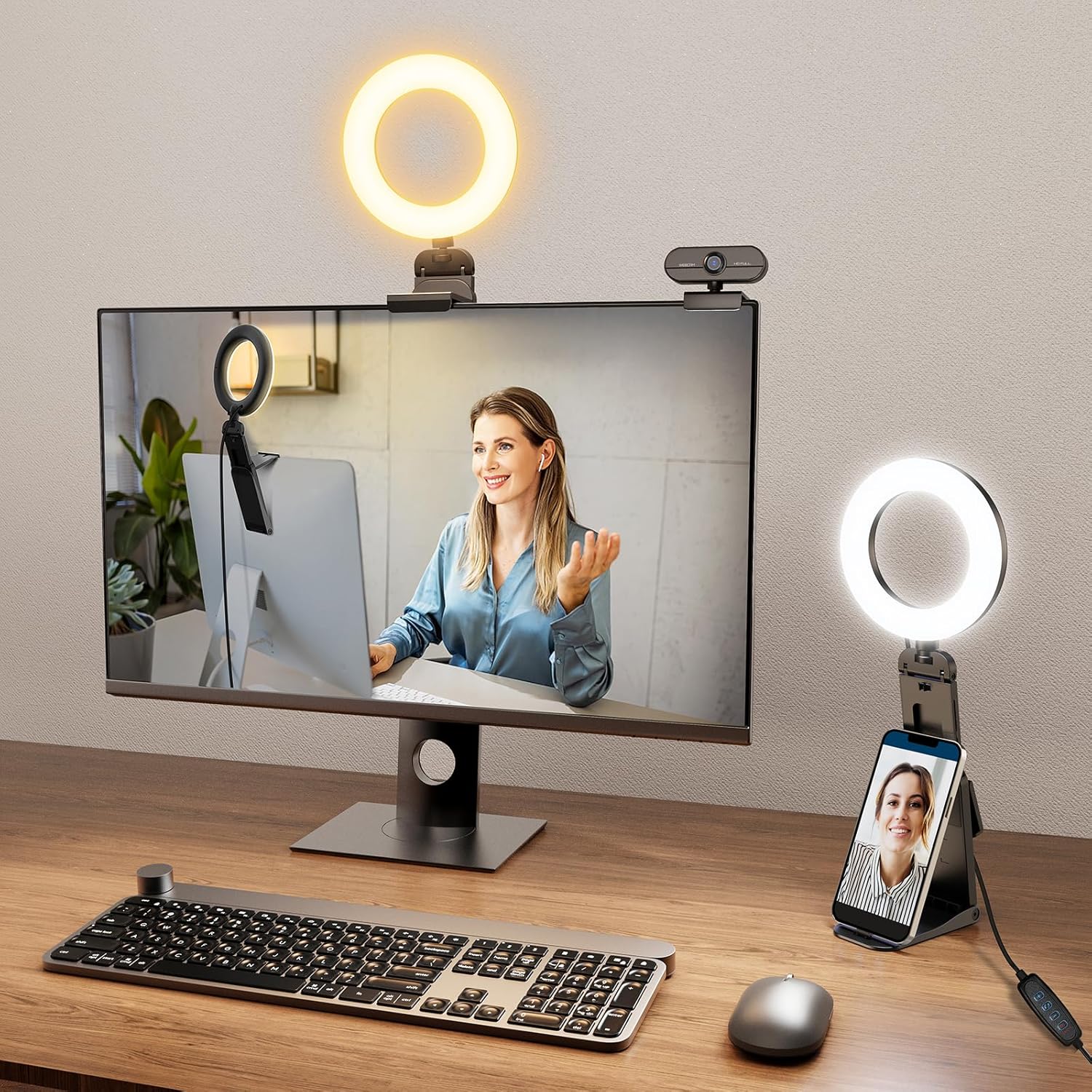 Thumbnail 1 de 5" Desk Ring Light with Stand — LED ring light for video calls