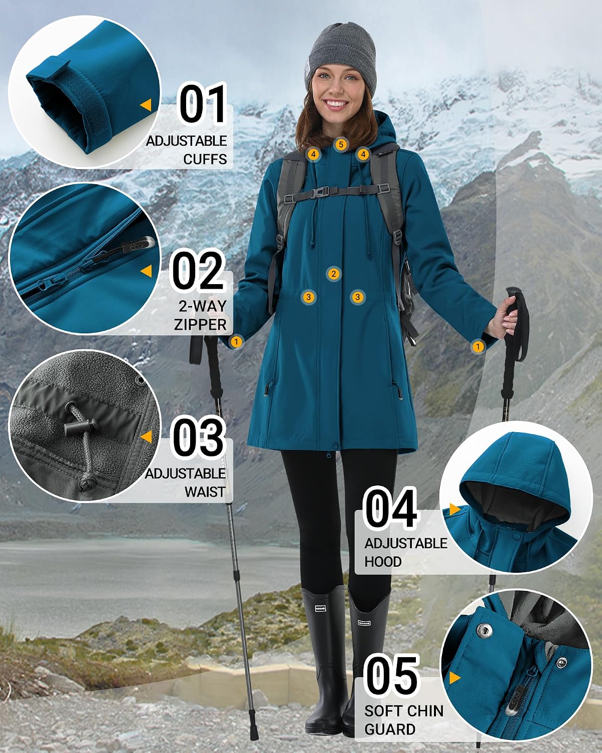 Thumbnail 4 de Damen Lange Softshell Regenjacke 8000mm