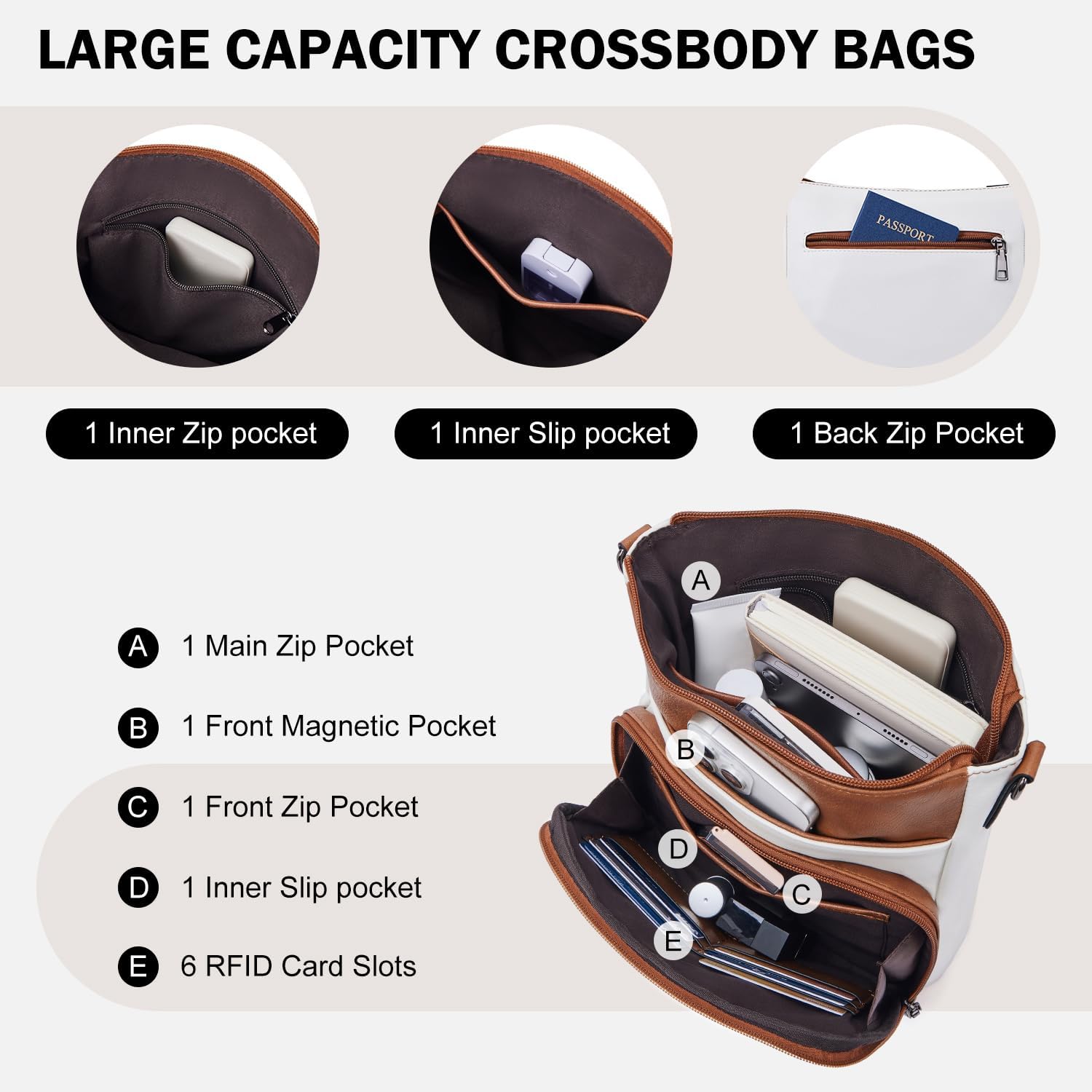 Detalle de Roulens Crossbody Bags for Women: Soft Vegan Leather Medium Shoulder Purse with Front Zipper Wallet Pocket