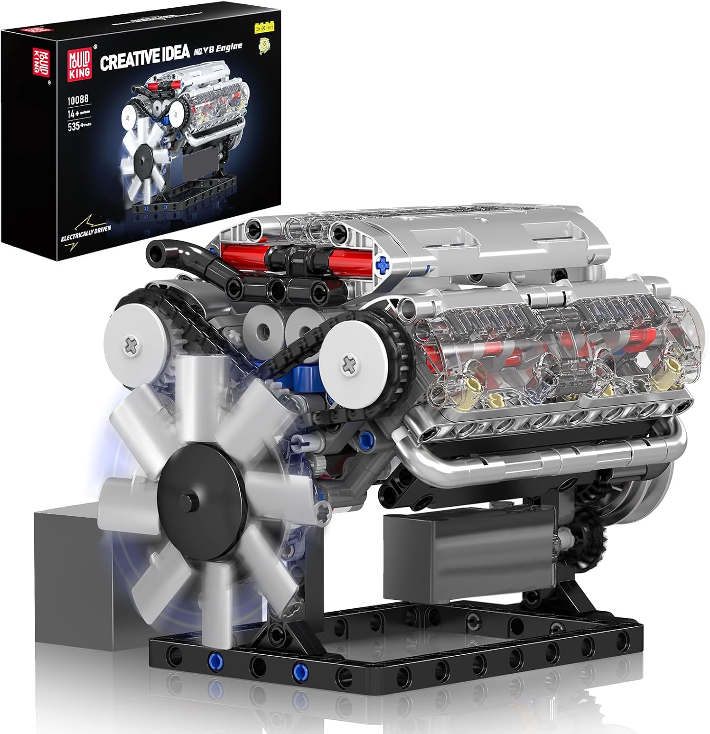 Detalle de Mould King 10088 Technik V8 Motor Bausatz (535 Teile) mit Sound-Engine-Modul