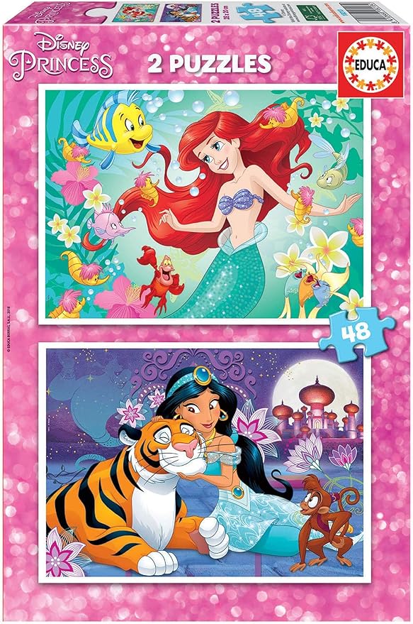 Detalle de Educa - Set de 2 Puzzles Disney Ariel y Jasmin 48 Piezas 🧩