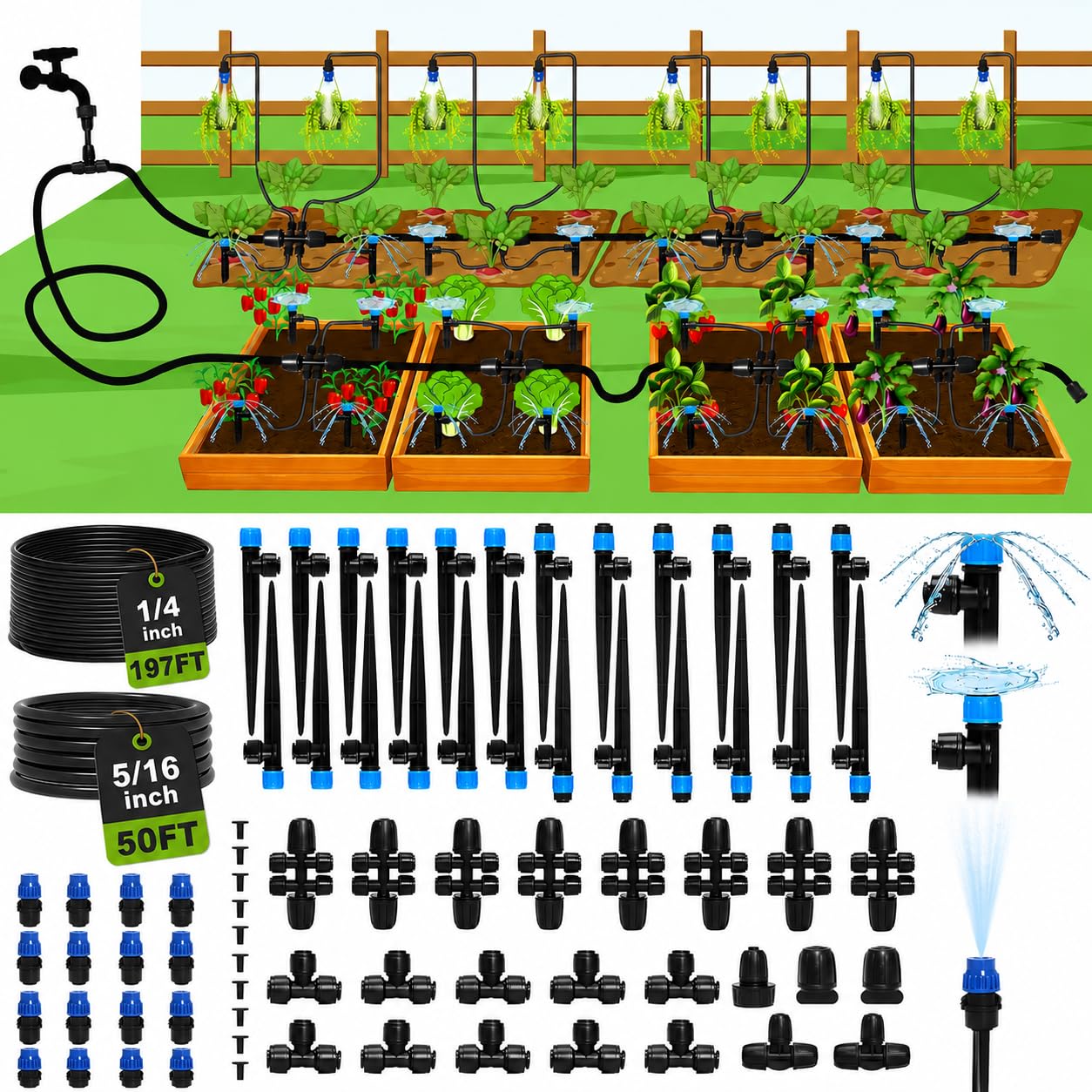 Detalle de Bonviee Drip Irrigation System 247FT Kit