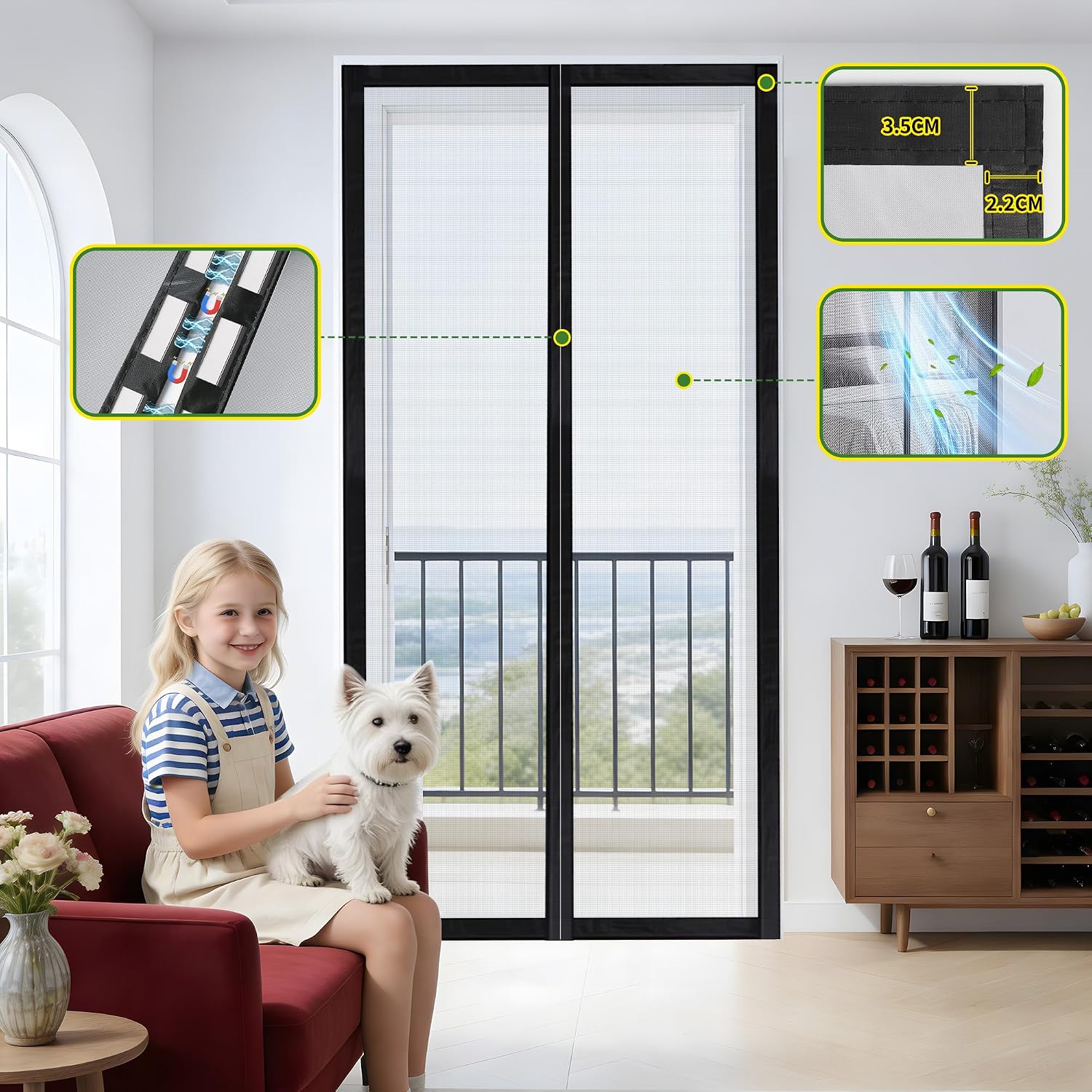Detalle de COMYESA Fly Screens for Doors – Durable 90x210cm Magnetic Door Screen