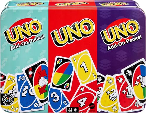 Detalle de Mattel Games UNO Card Game with 2 Add On Packs and Storage Tin