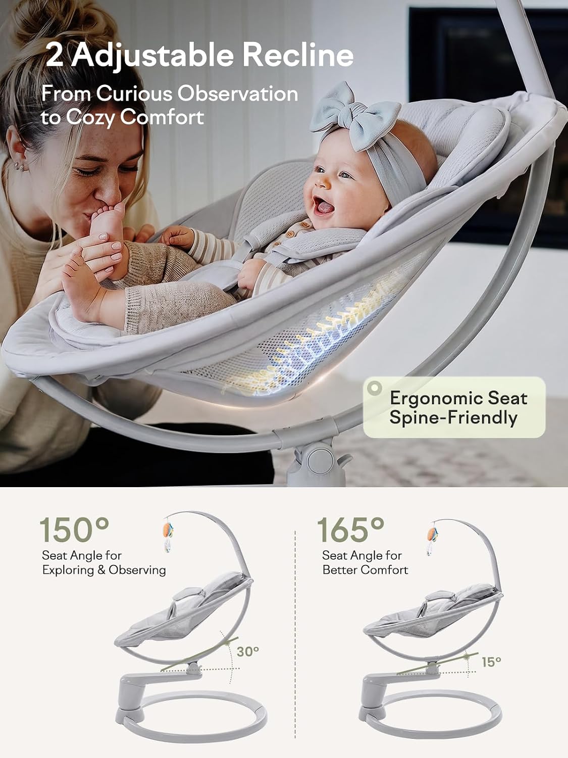 Detalle 2 de Grownsy Baby Swing with Dual Motion, 5 Speeds and 270° Rotation