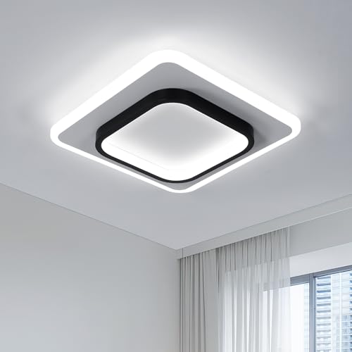Detalle de DELIPOP Lámpara de Techo LED Moderna 30W Cuadrada 3375LM, 6500K, Plafón Blanco y Negro