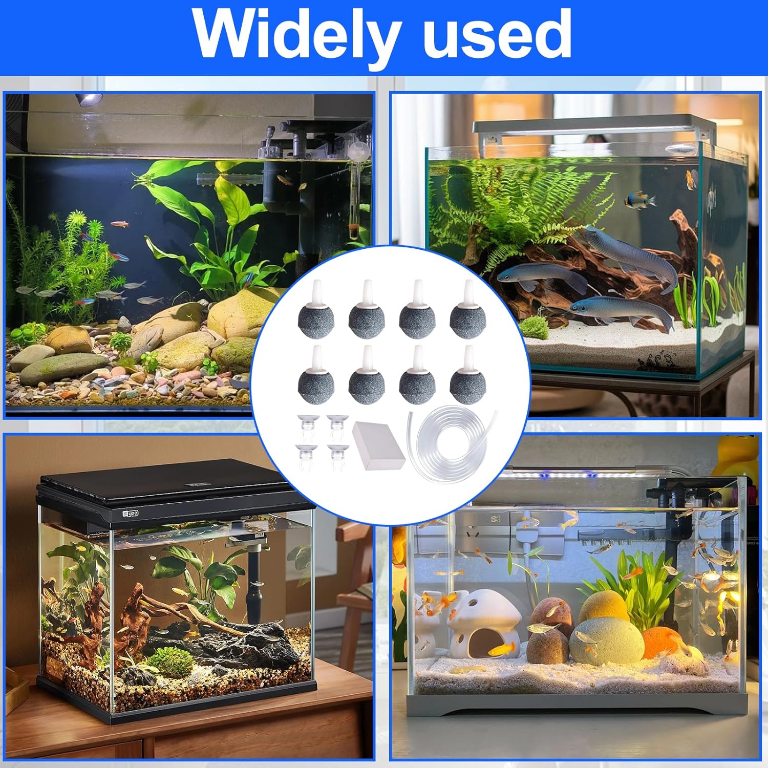 Thumbnail 5 de HAFRILY 8Pcs Air Stones Aquarium Set with 2m Airline Tubing and Suction Cups