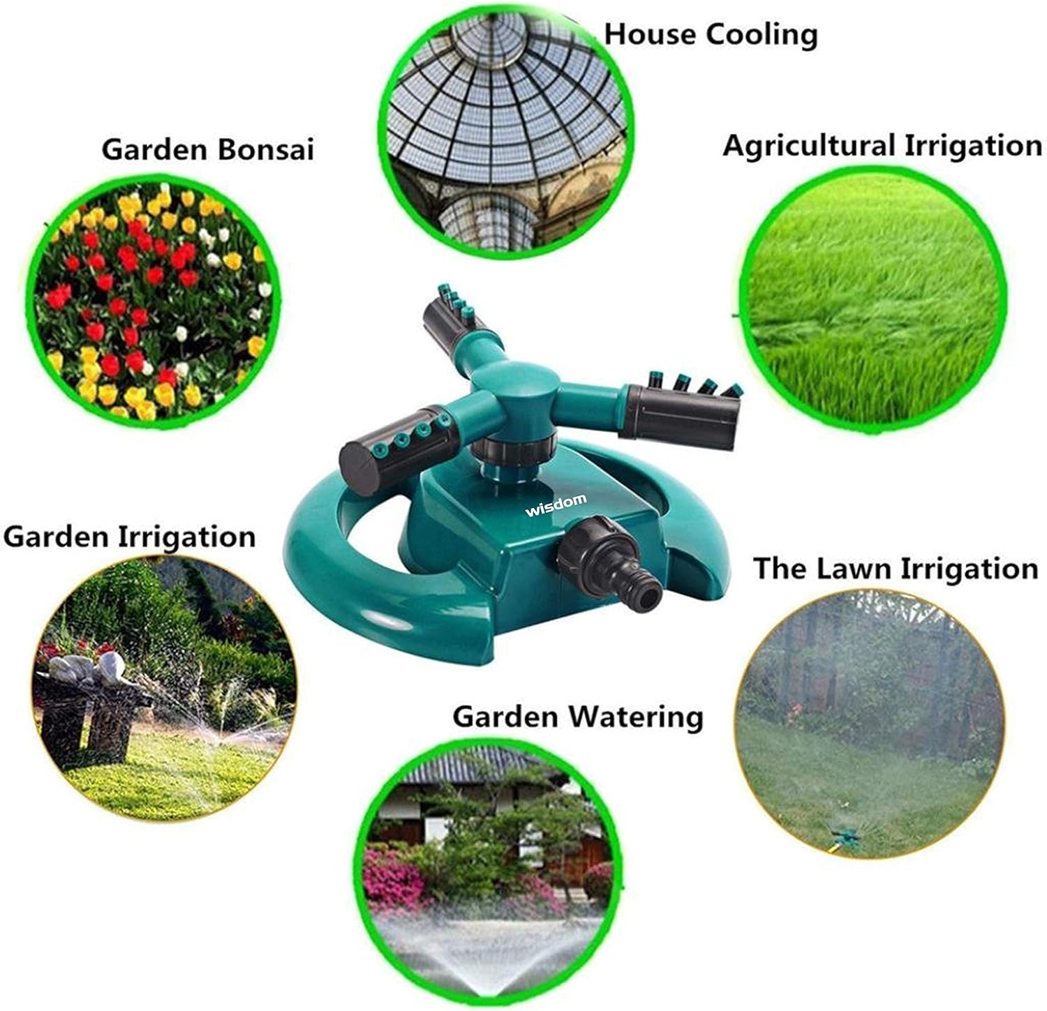 Thumbnail 5 de WISDOMWELL Garden Sprinkler Automatic Lawn Water Sprinkler 360 Degree 3 Arm Rotating System