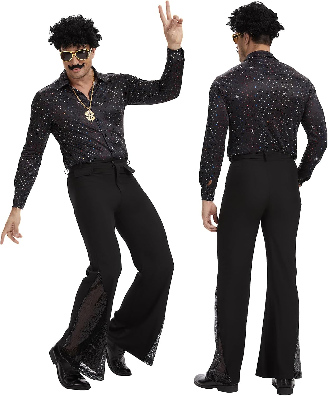 Detalle 2 de KDAFJLKD 7-Piece 1970s Disco Costume for Men with Bell-Bottom Pants